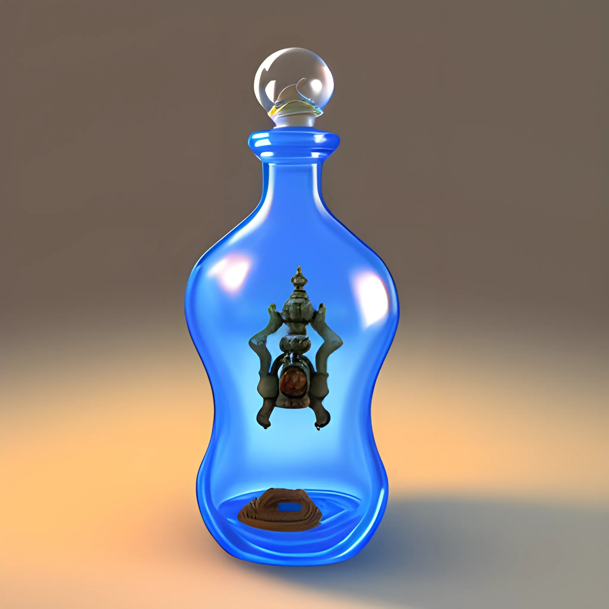 Evil and huge genie in a bottle, bottle , 3D