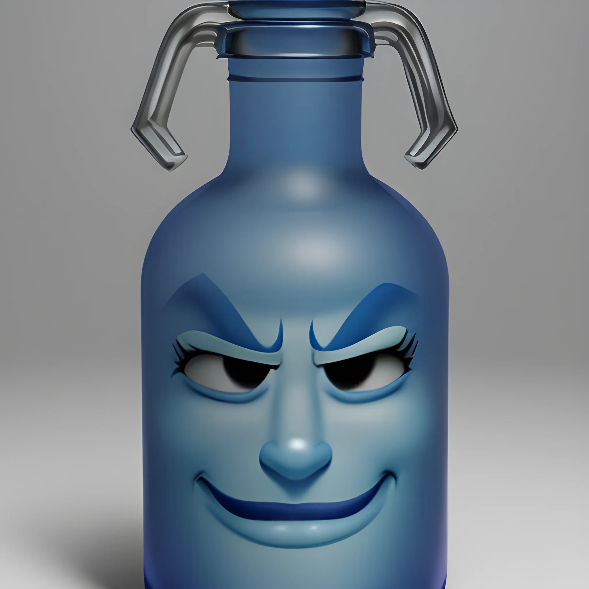 Genie, bottle, looking evil, big 