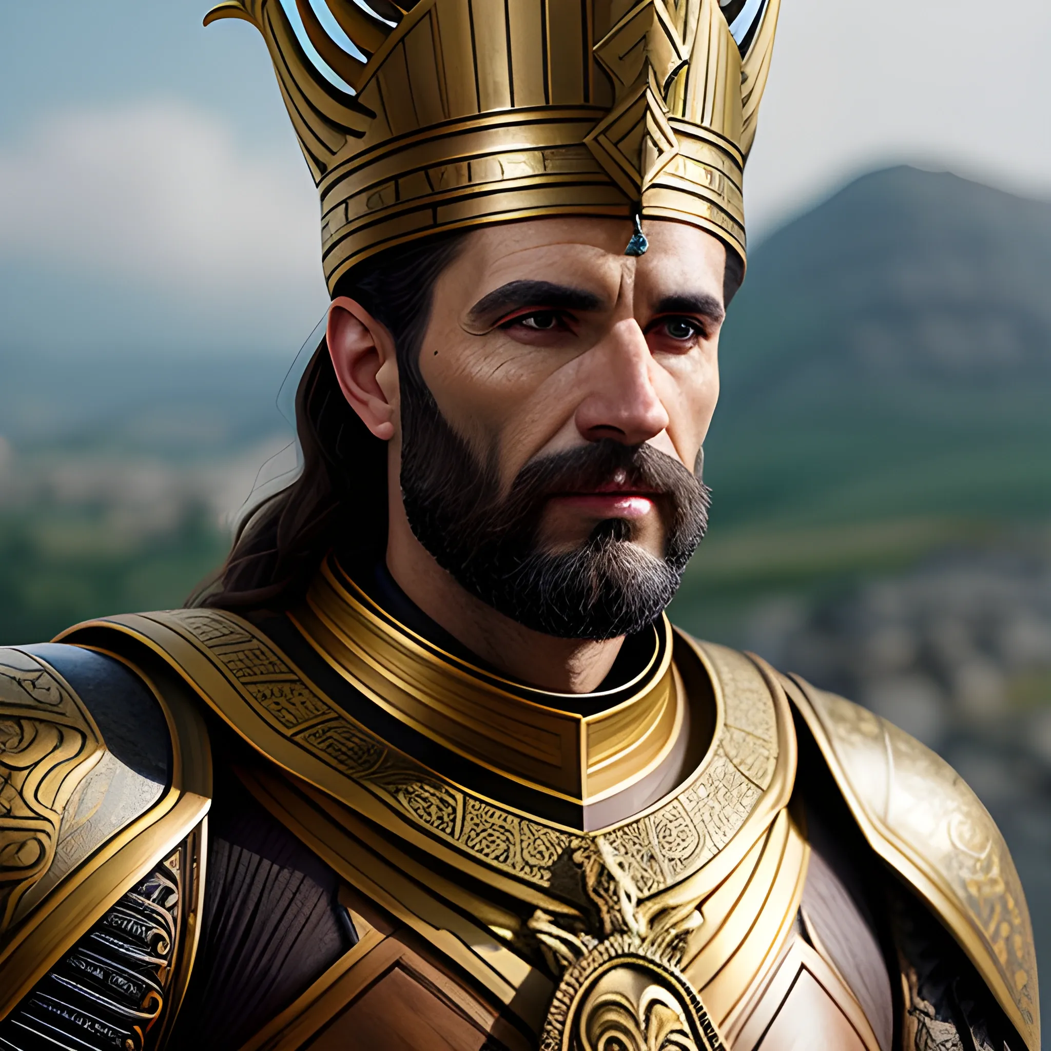 portrait of a realistic Ancient Greek, with a laurel crown, a soldier armor, young, hyper realistic, photo, depth of field, fantasy, , 3D