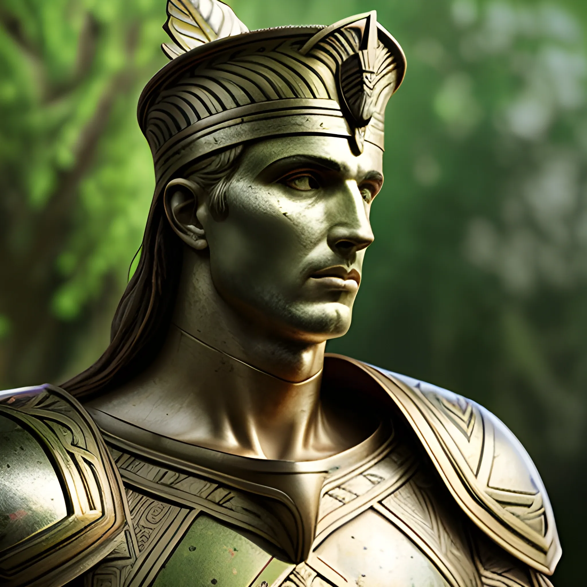 portrait of a realistic (young) athletic Ancient Greek, with a green leaves of laurel crown, a soldier armor, young, hyper realistic, photo, depth of field, fantasy, , 3D, athletic