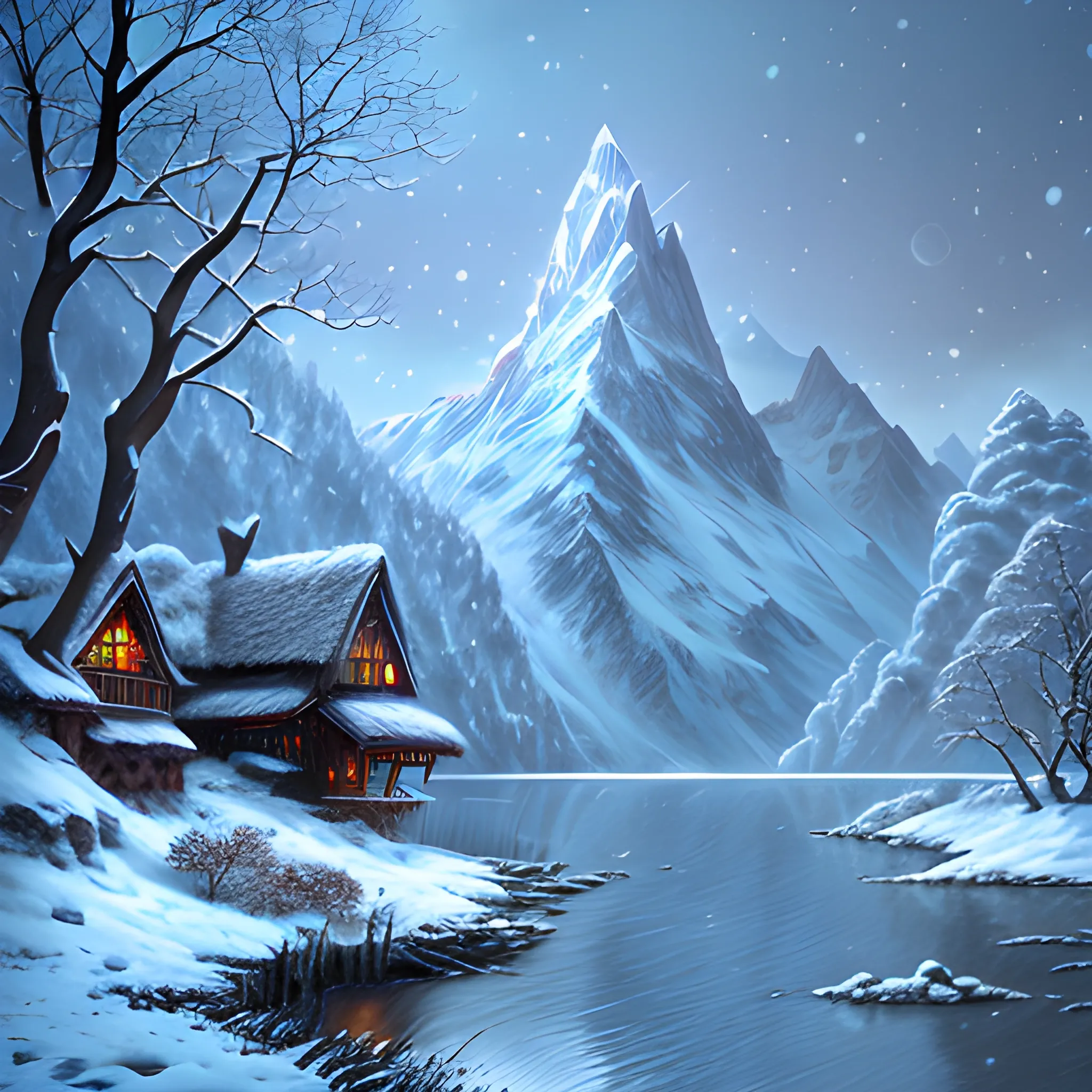 Fantasy winter landscape with yeti, Oil Painting