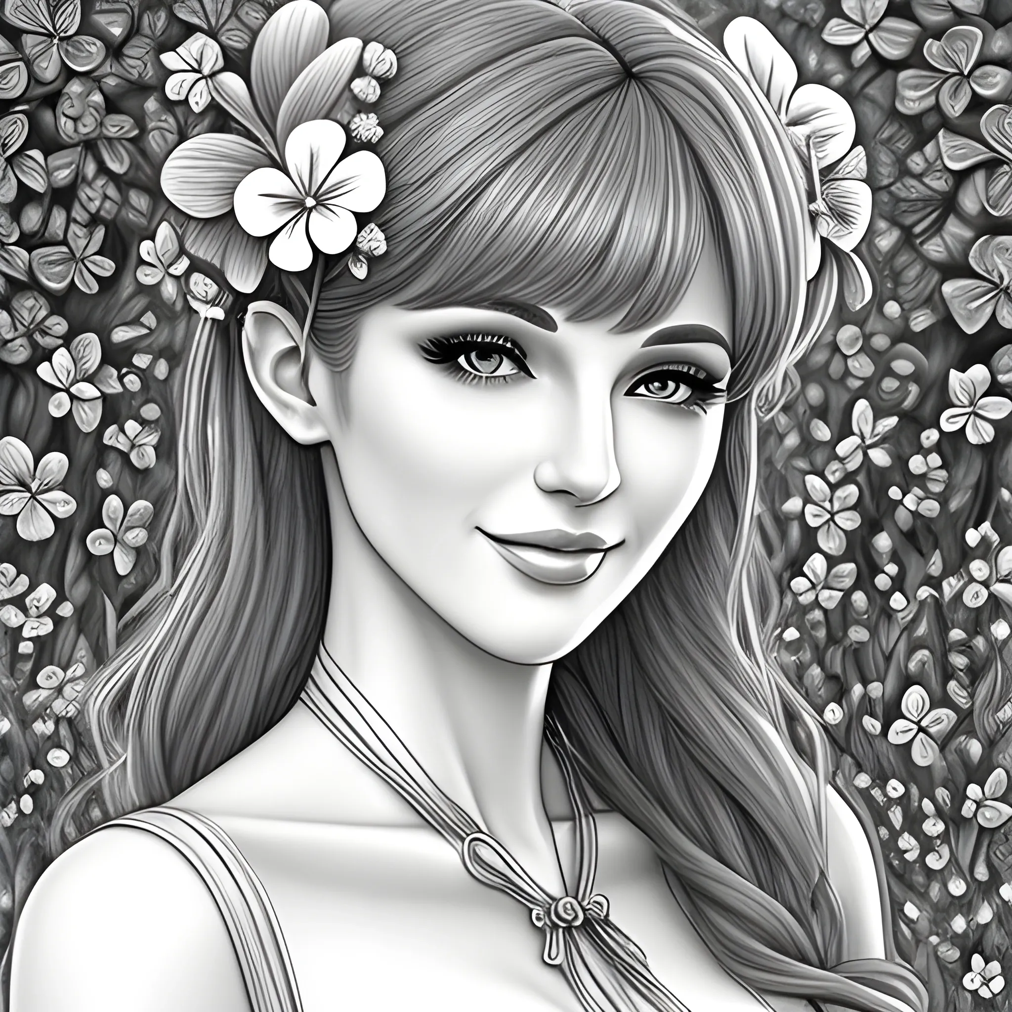 niced looking cute kids dressed with flowers, nature background, shamrock fantasy, digital art, HD, high-quality image, very detailed, HDR, 3D, Pencil Sketch