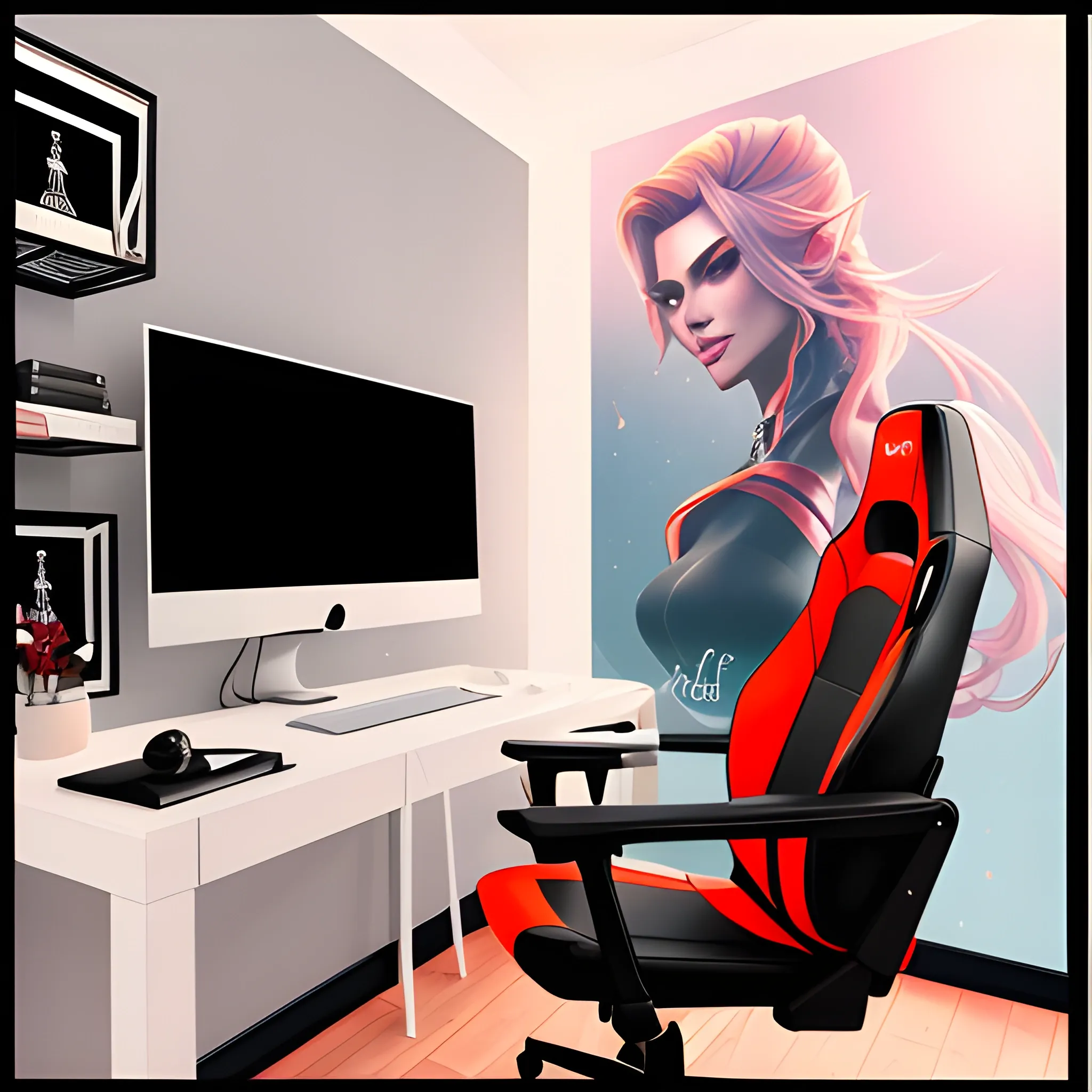 A beautiful girl while streaming, attractive gaming room background, 2d hd mascot 1080:1920 picels image