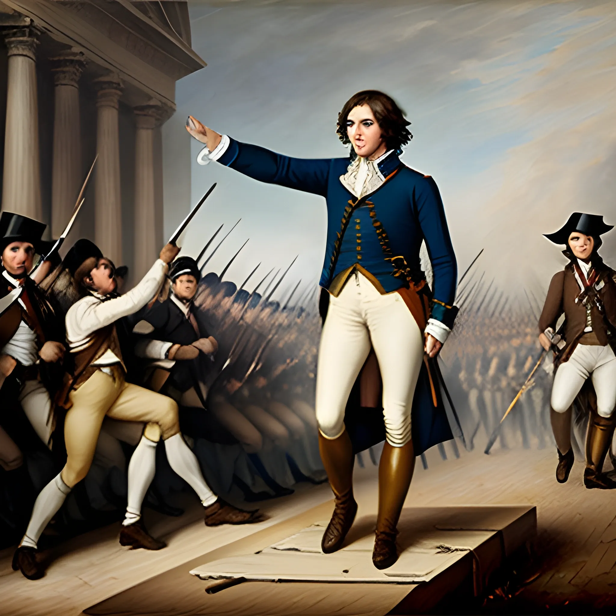 Javier Milei guiding Argentina and its people towards freedom, imitating as a reference the painting titled "freedom guiding the French in the French revolution", Water Color, Oil Painting