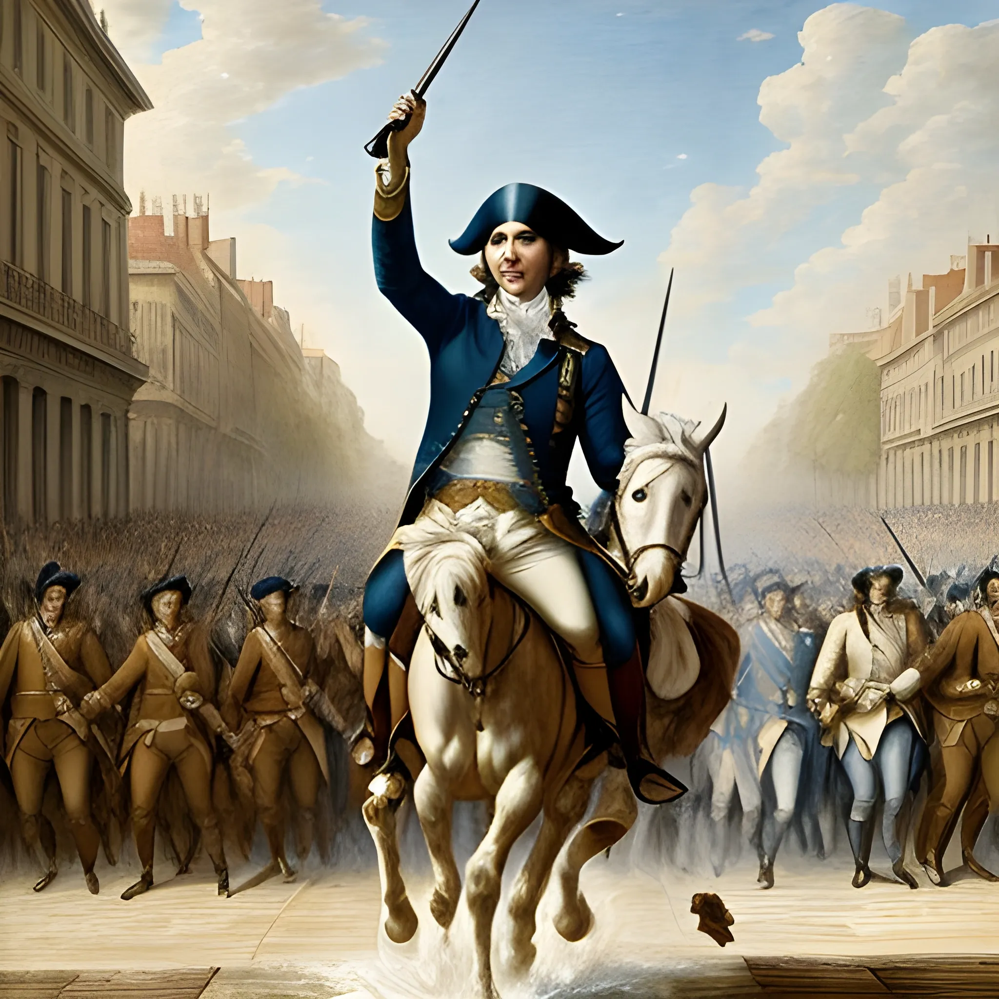 Javier Milei guiding Argentina and its people towards freedom, imitating as a reference the painting titled "Liberty leading the French in the French Revolution". The painting titled "Liberty leading the French in the French Revolution", Water Color, Oil Painting