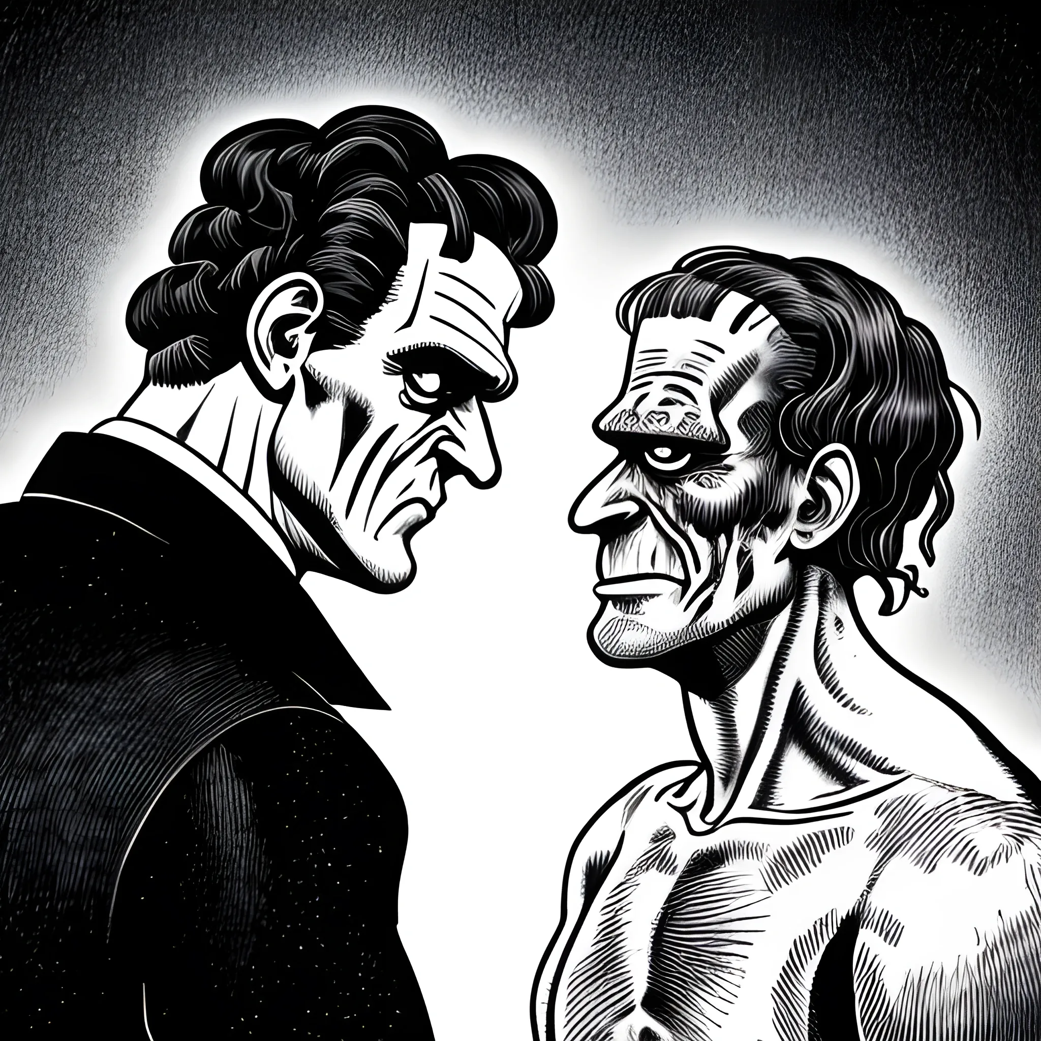 a man face to face with frankenstein, Cartoon