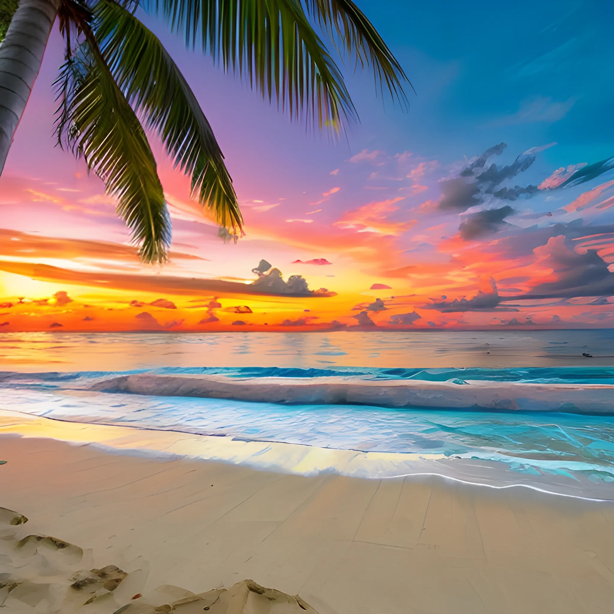 the tropical beach, the sea and the beautiful sky at sunset