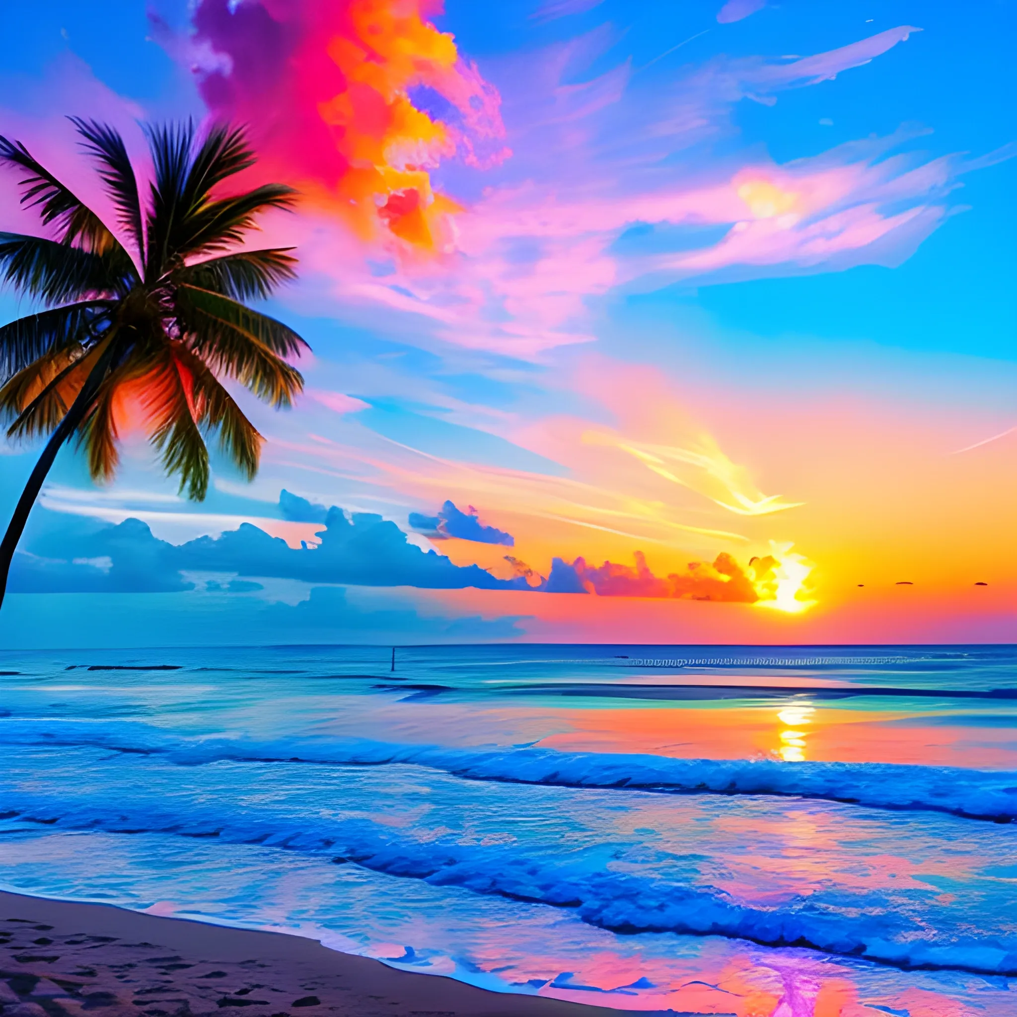 the tropical beach, the sea, the sunset and the beautiful sky wi ...