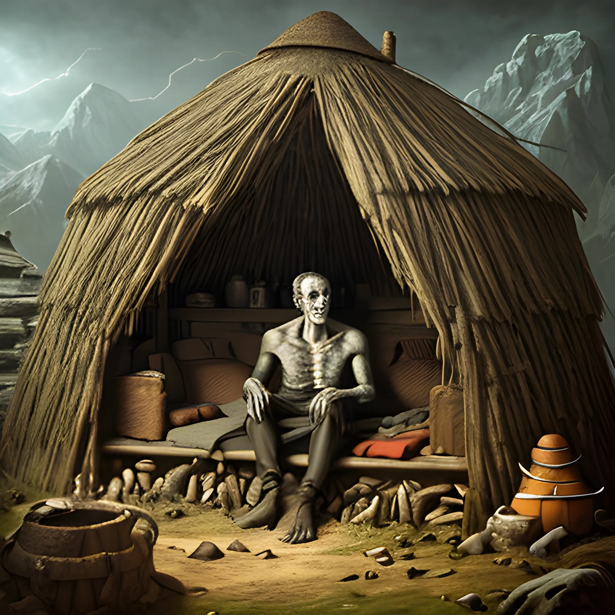 Frankenstein inside a hut