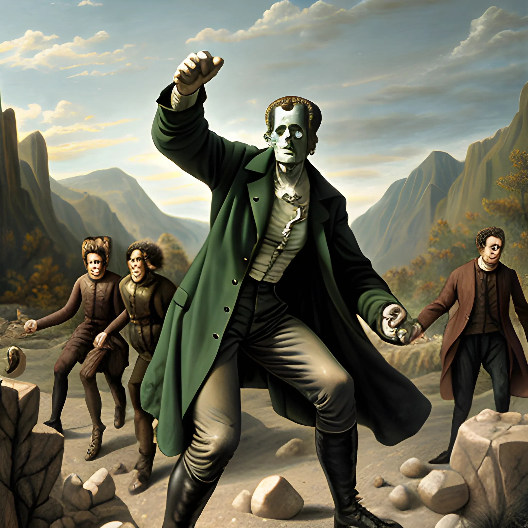 frankenstein with people throwing rocks