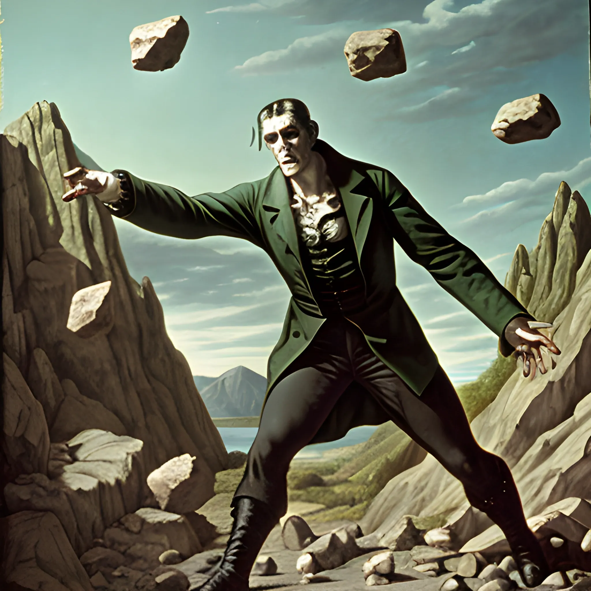 frankenstein with people throwing rocks to him