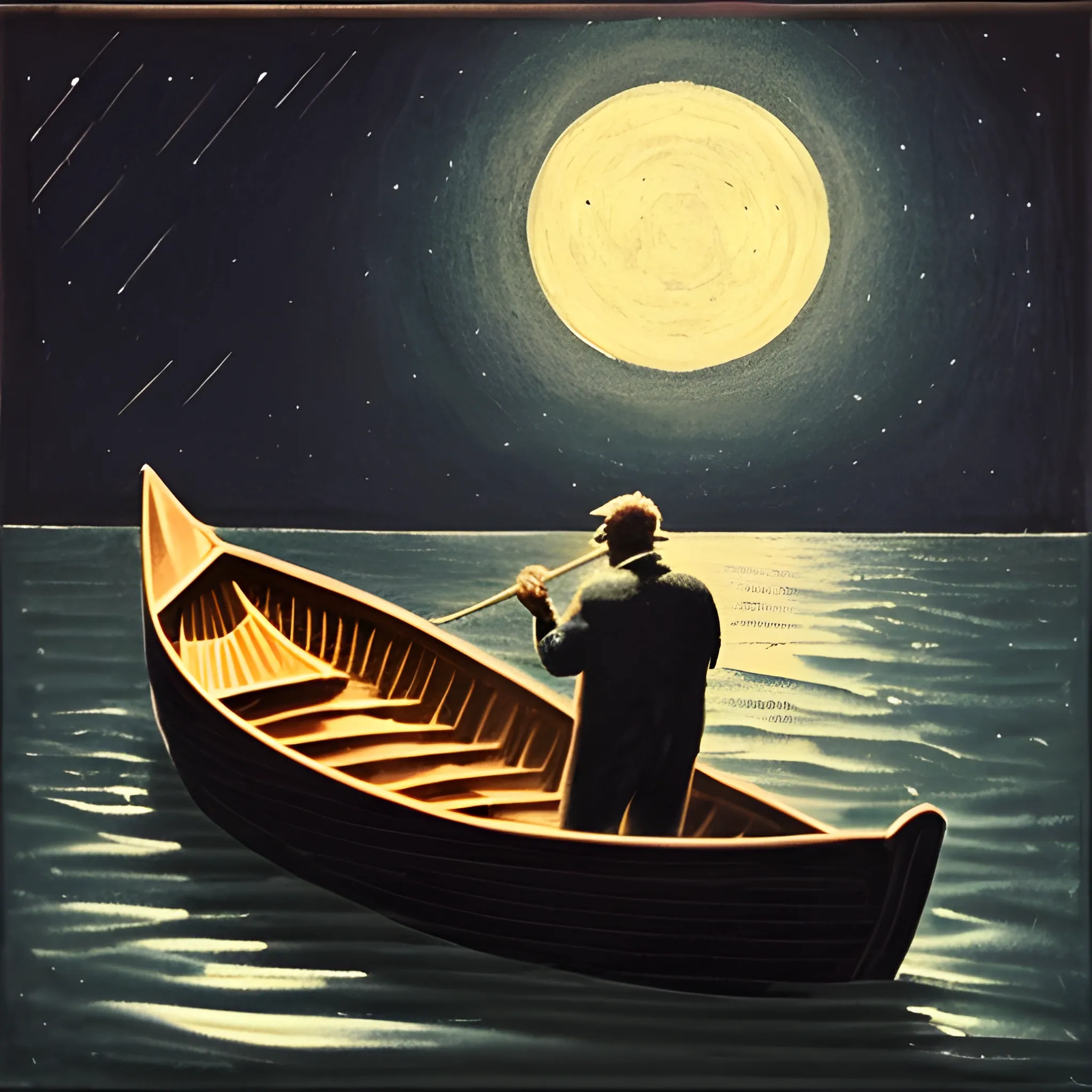 man in a boat, night
