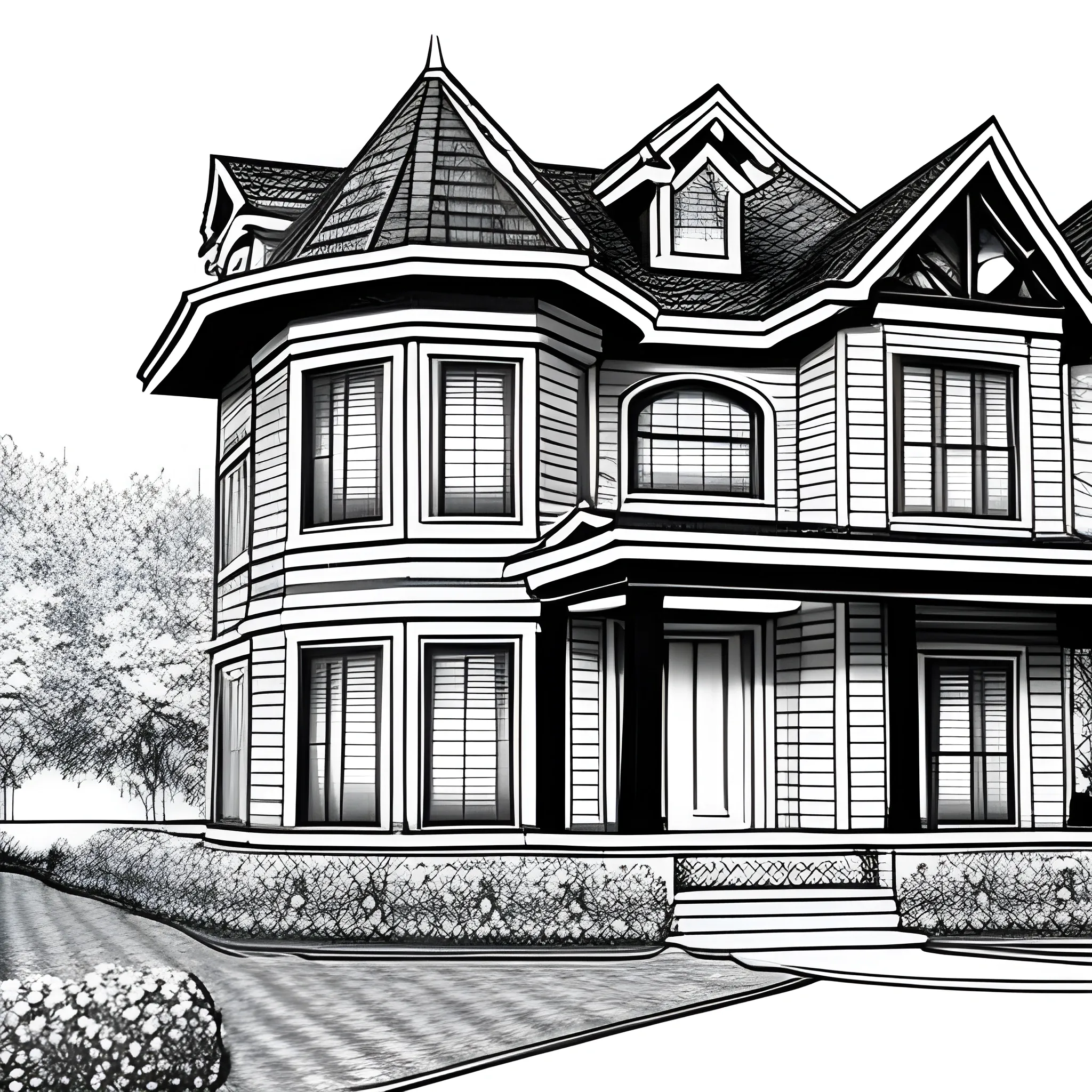 Black and white doodle style houses. Set of cute houses drawn by  hand.Contour drawing of the houses of a small town. Stock Vector | Adobe  Stock