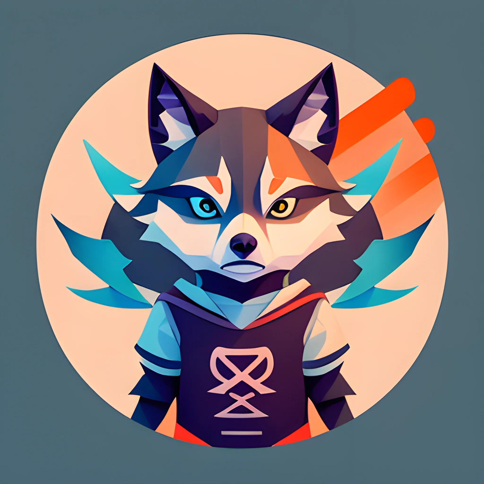 A detailed illustration face evil ninja orange and white wolfdog ...