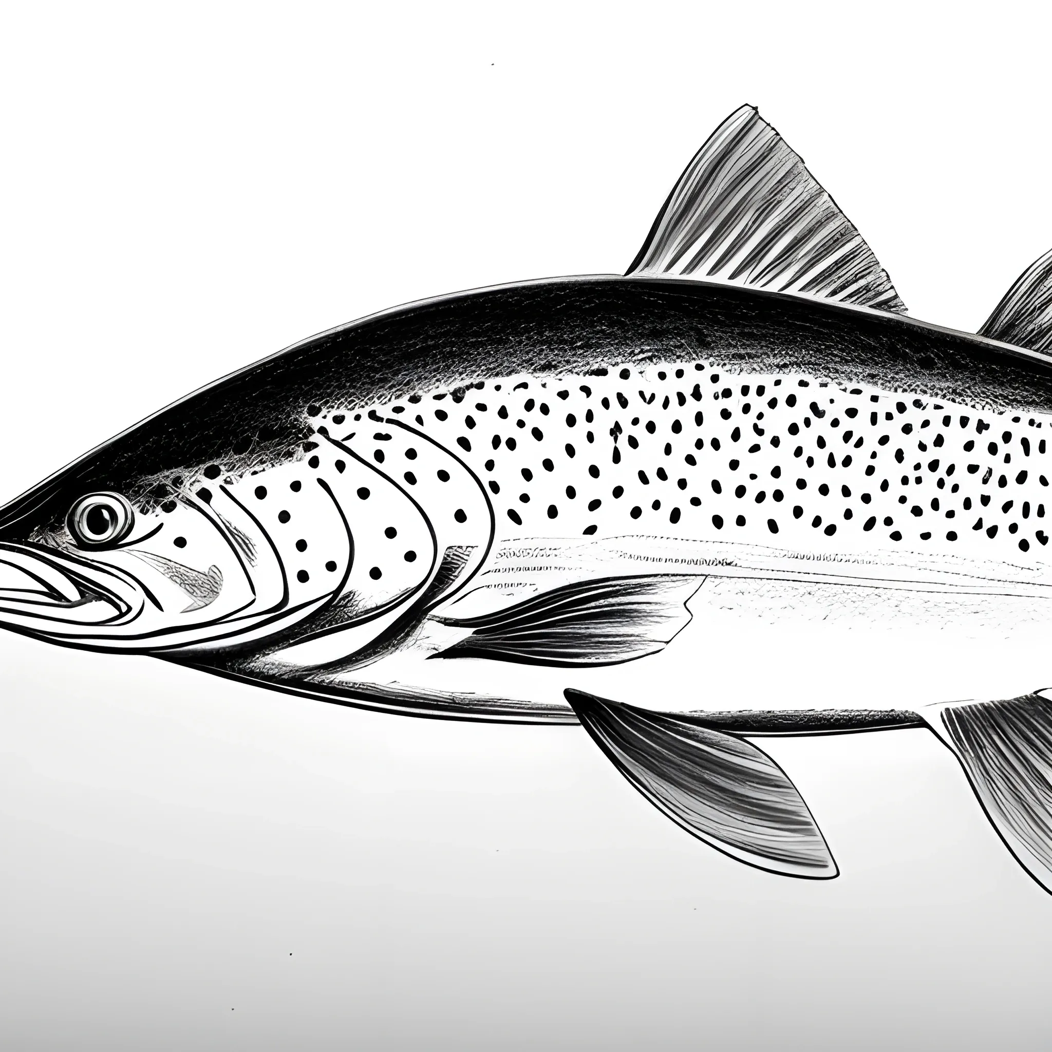 rainbow trout drawn pencil sketch black and white without background