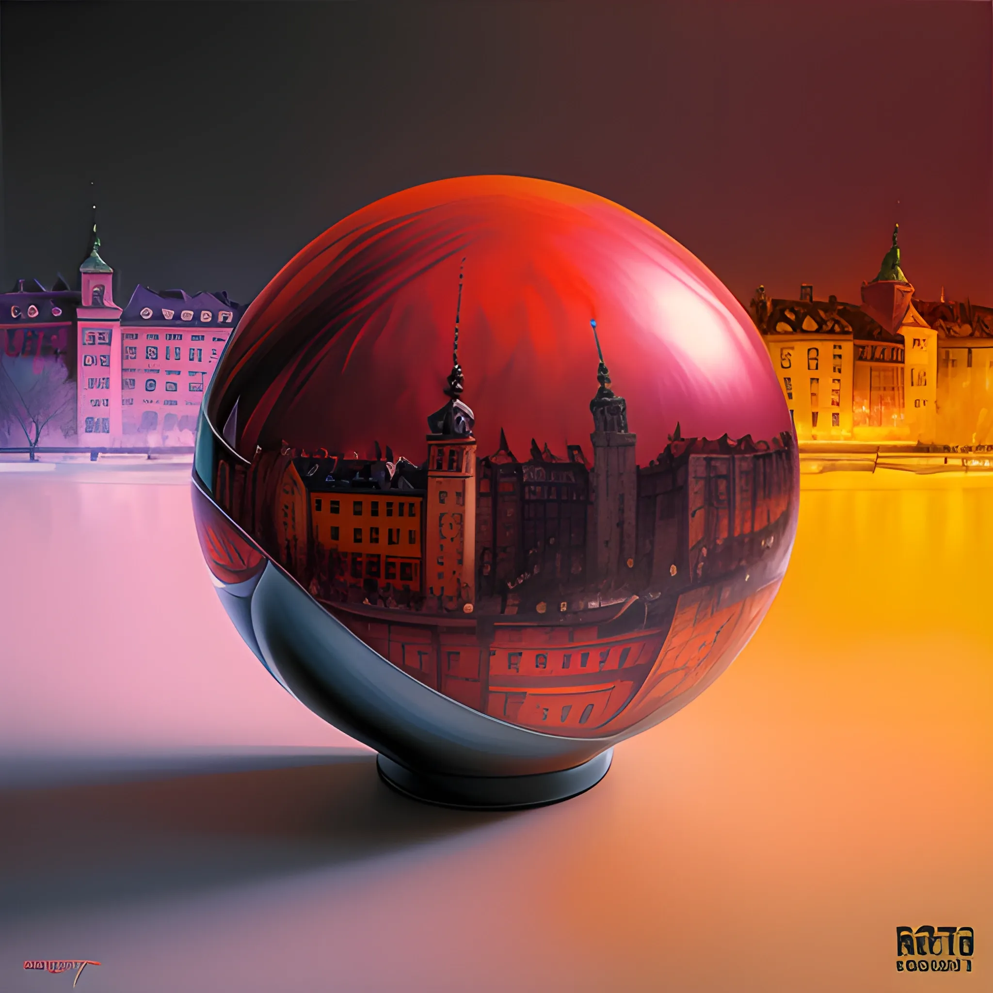 Warsaw city, color ball, sinister art by Grag Rutkowski, red autumn palette, Oil Painting, Trippy, 3D