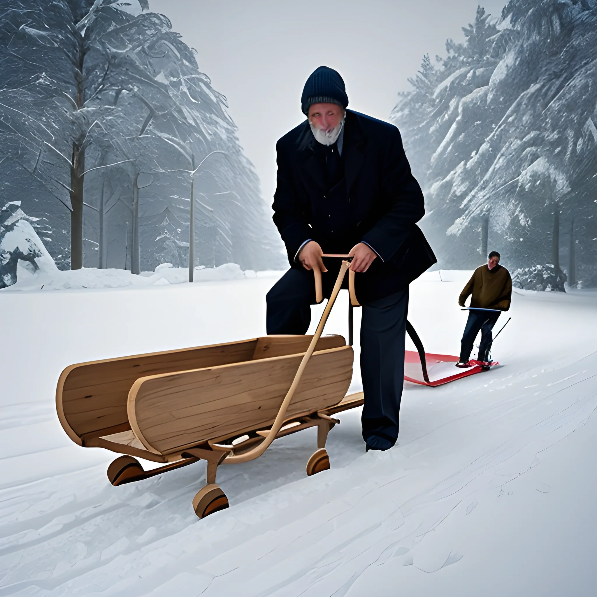  man on a sledge concentrated