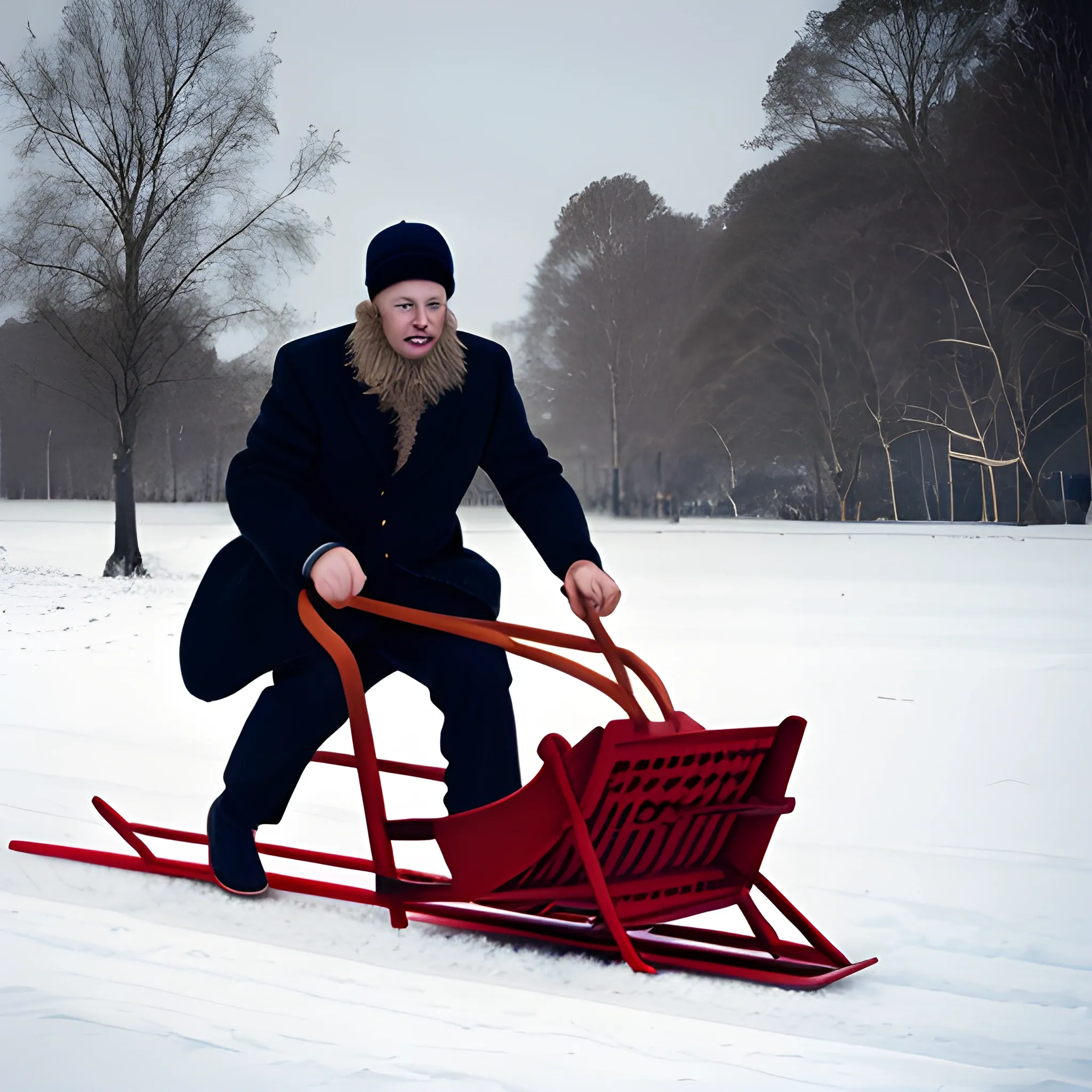  man on a sledge, concentrated