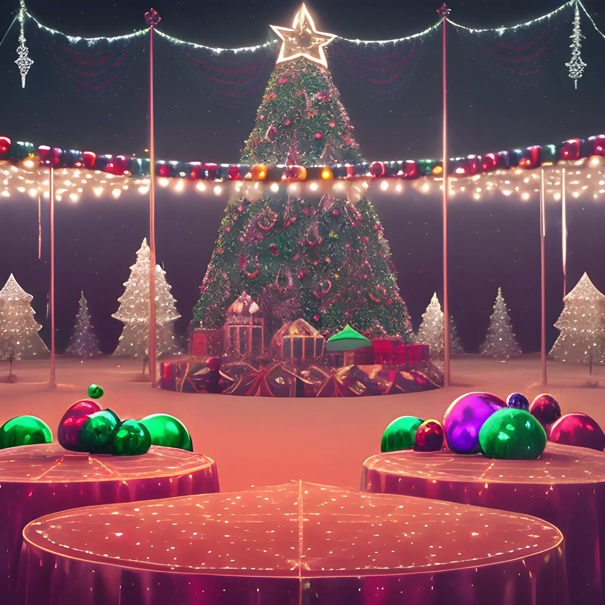 Liminal space circus with christmas decorations