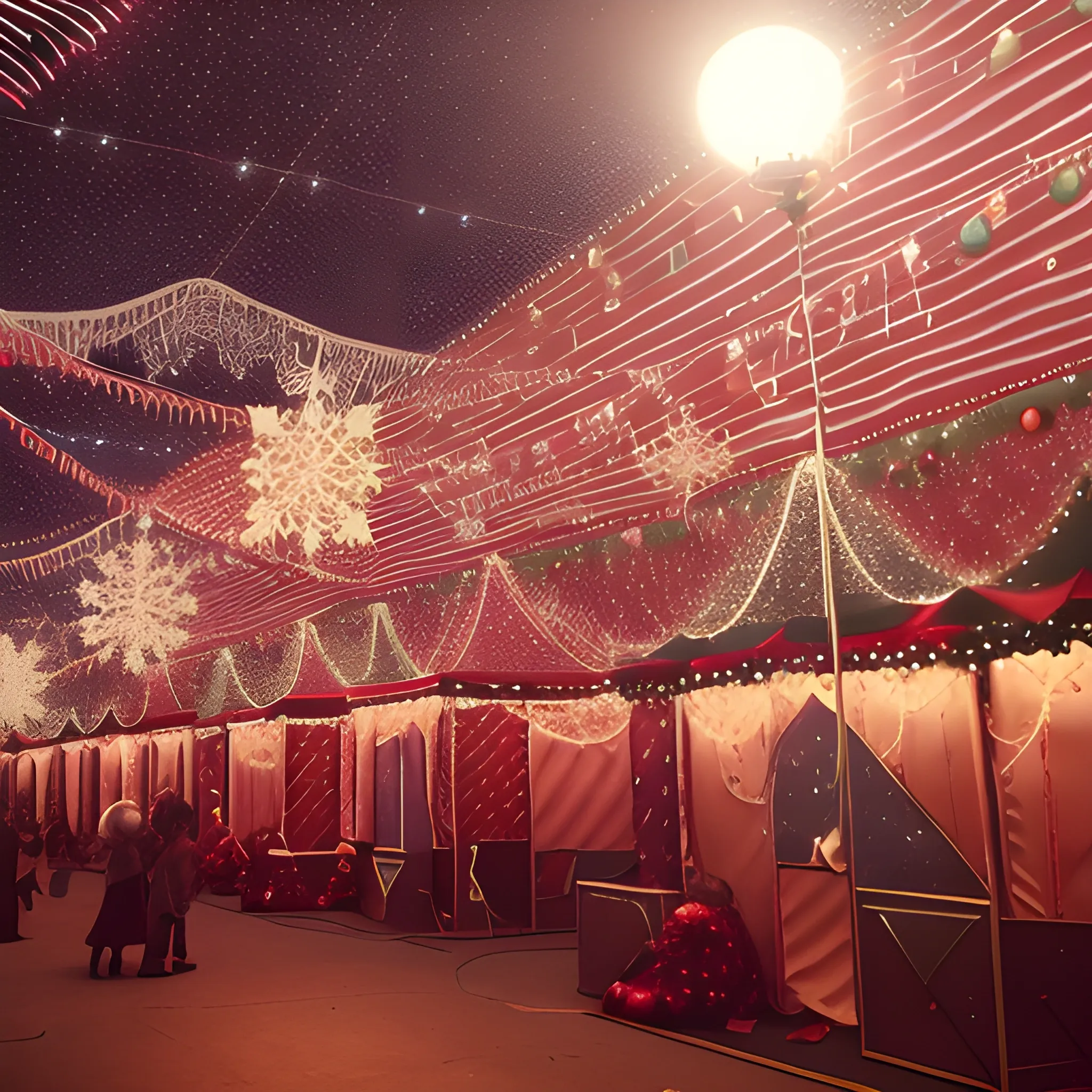 Liminal space circus with christmas decorations