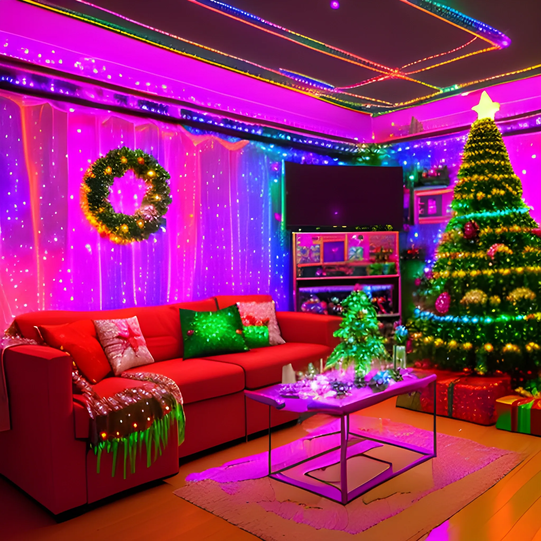 Liminal space disco with christmas decorations