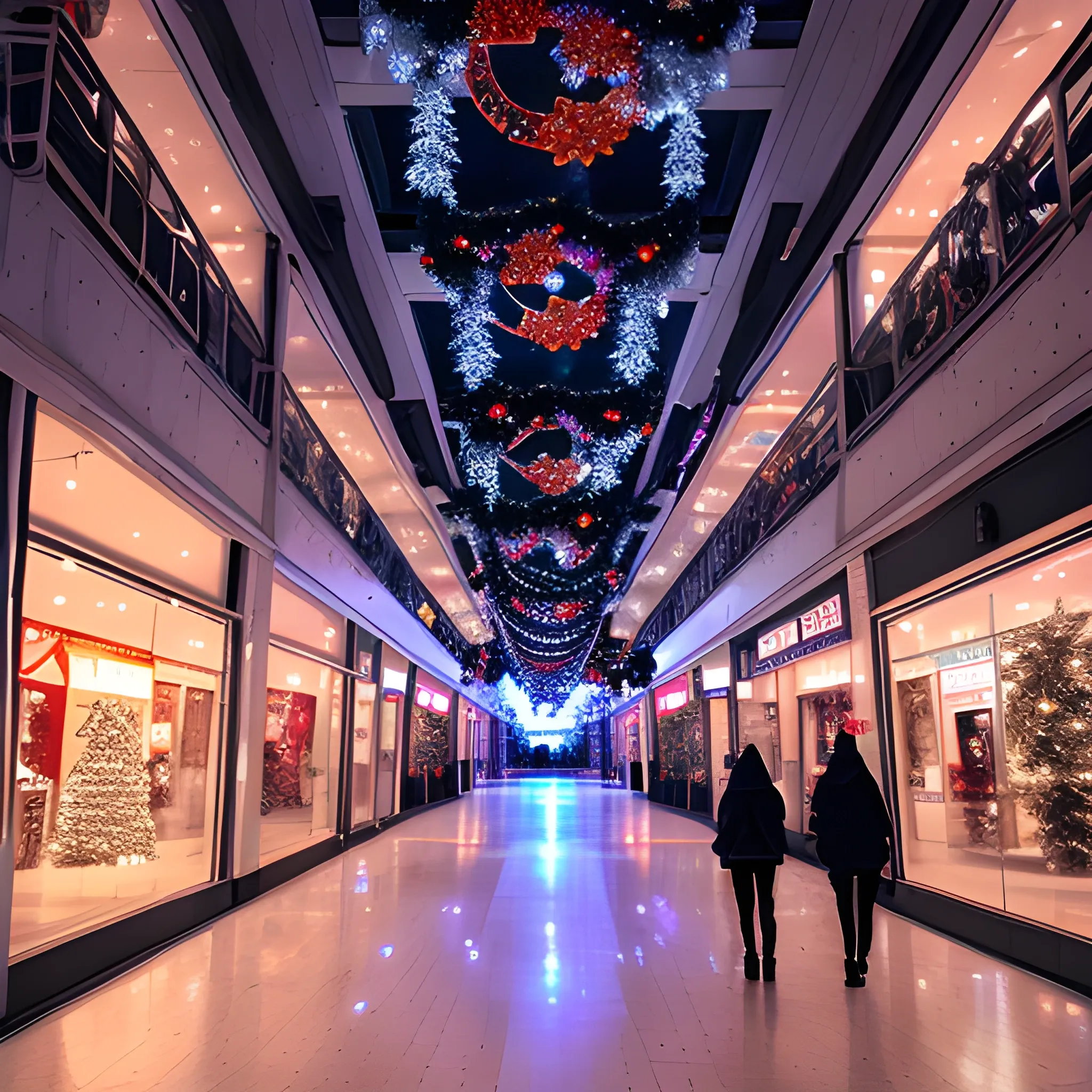 Liminal space mall with christmas decorations