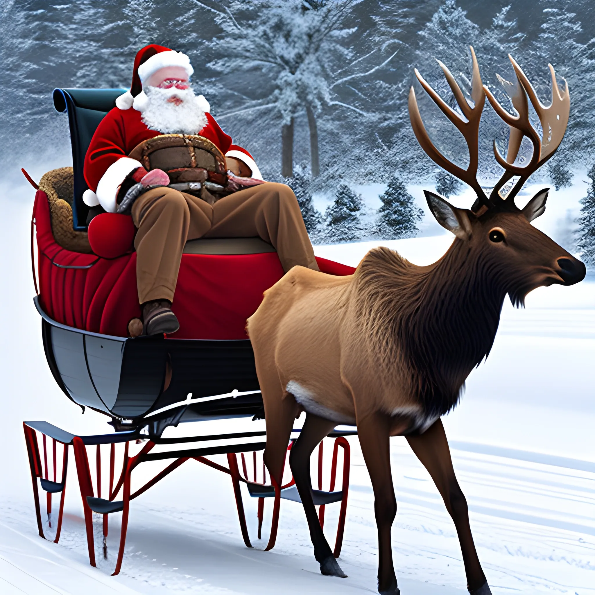 Elk，Sleigh and Santa Claus