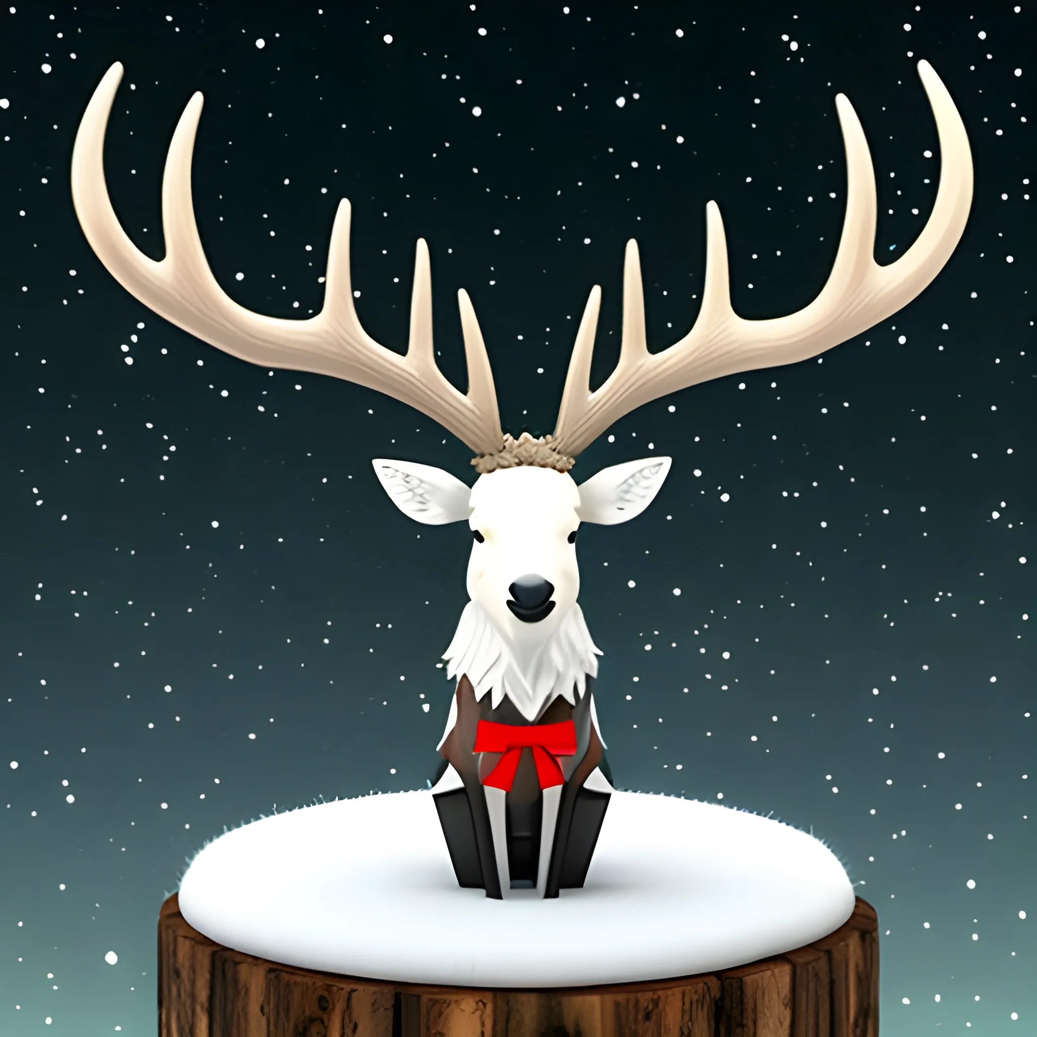 Cute little elk sitting on the moon, Christmas, punk style, sophisticated Christmas costume, 3D