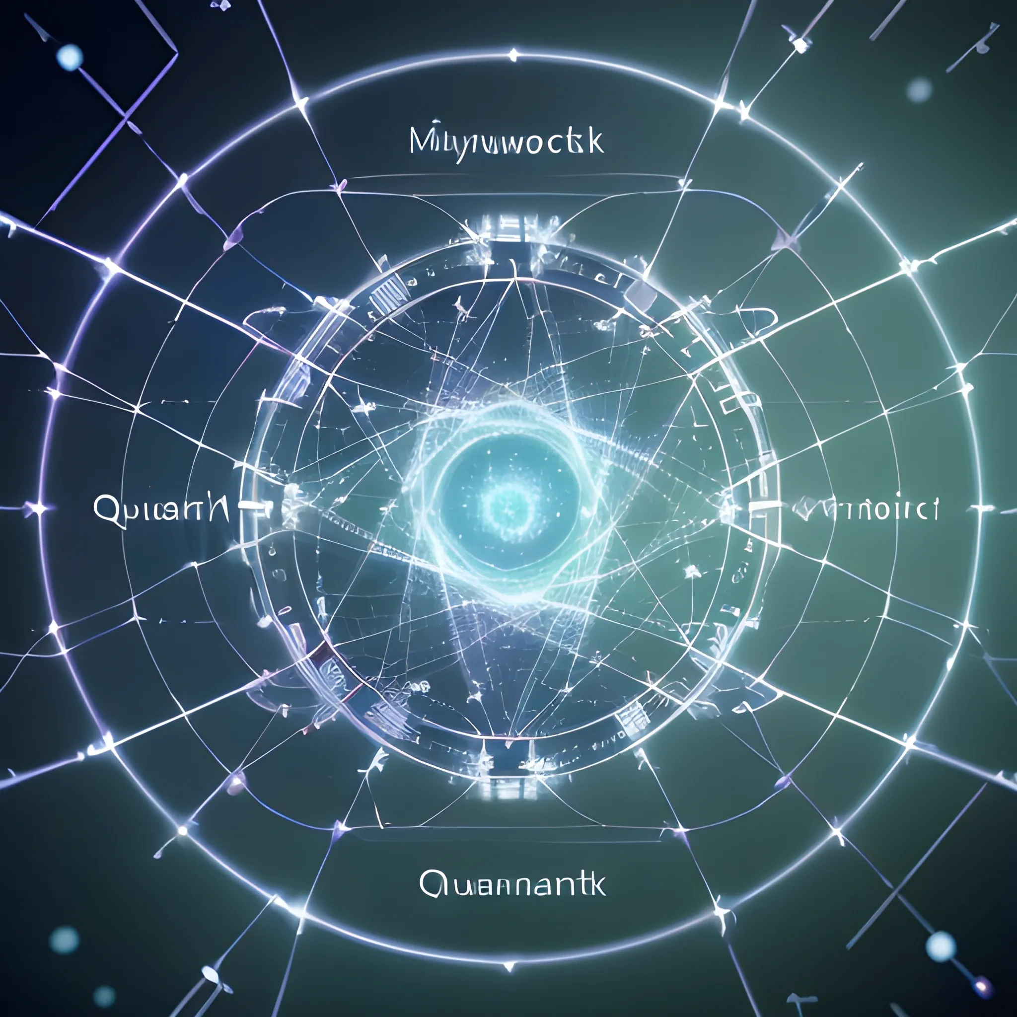 Imagine a quantum network that connects your place of study, your home and your work. It includes the quantum source, the quantum channel and the particles, I need you to write in the places that connect, home, study, work and if possible, do not create a diagram, 3D, 3D