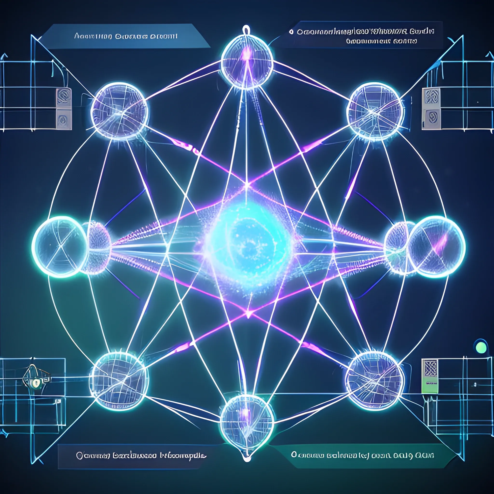 Imagine a quantum network that connects your place of study, your home and your work. It includes the quantum source, the quantum channel and the particles, I need you to write in the places that connect, home, study, work and if possible, do not create a diagram, 3D, Cartoon