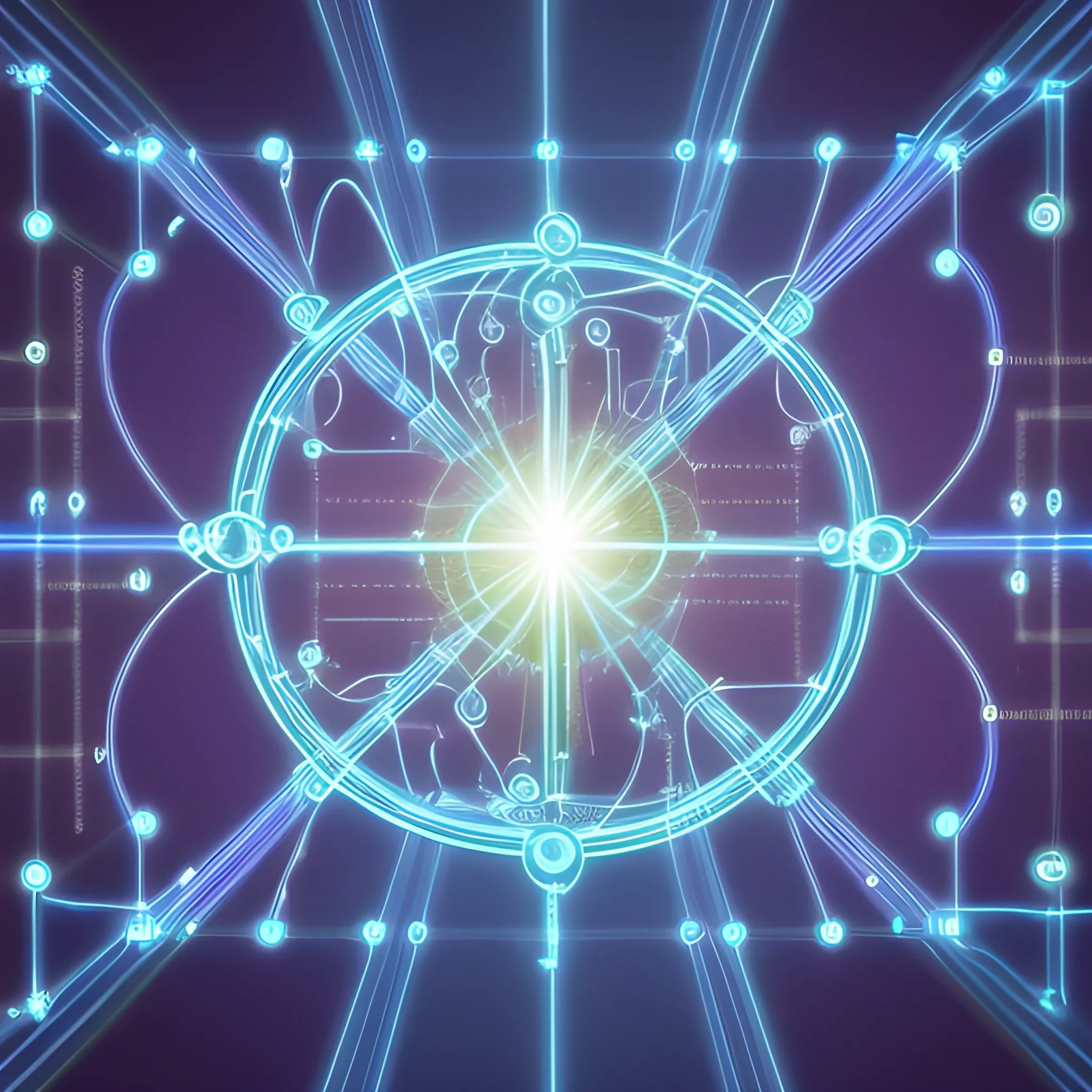 This image shows a quantum connection connecting the core of the quantum network to a device. The connection is represented by a beam of light that leaves the core and connects to the device.