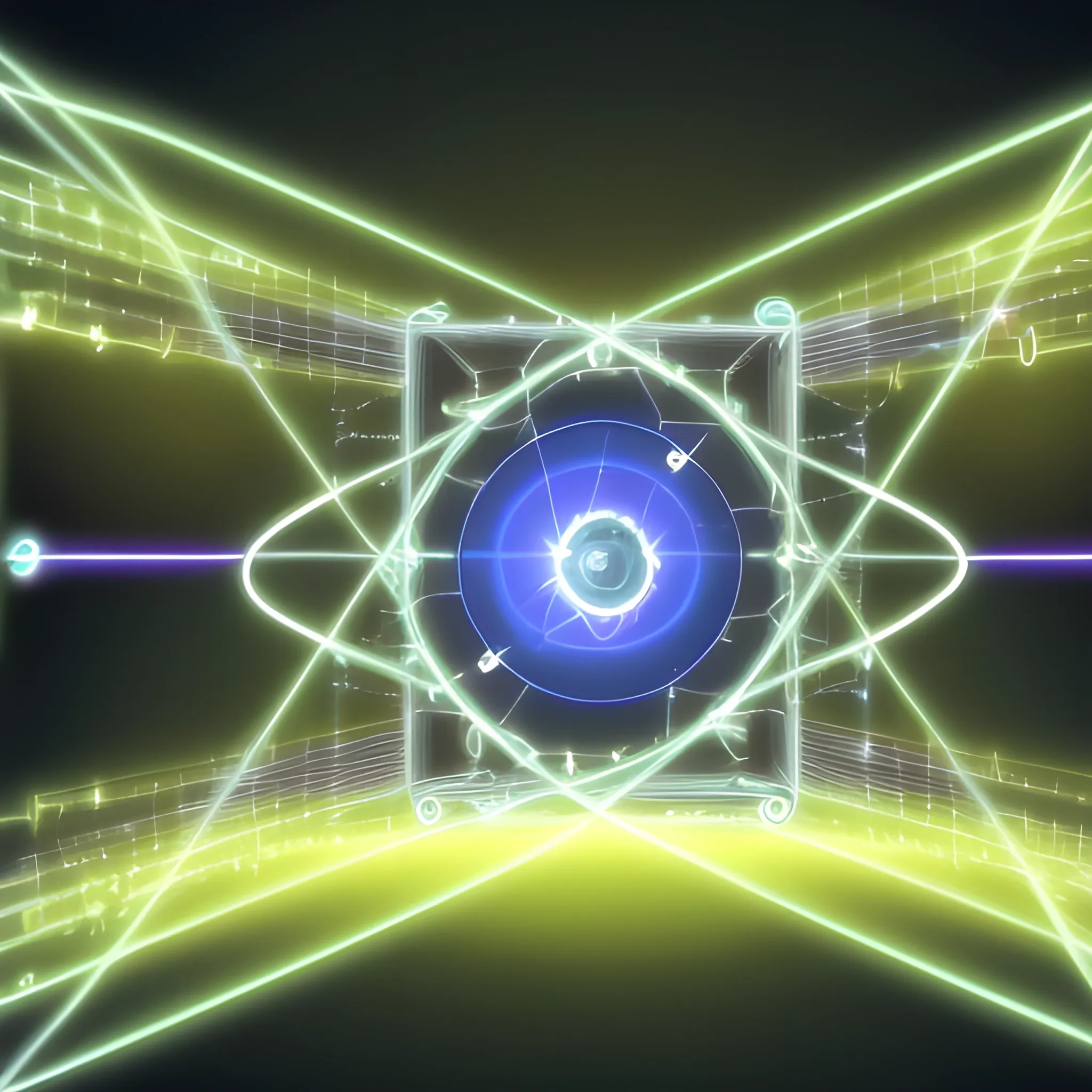 This image shows a quantum connection connecting the core of the quantum network to a device. The connection is represented by a beam of light that leaves the core and connects to the device. The device connected to the core is important