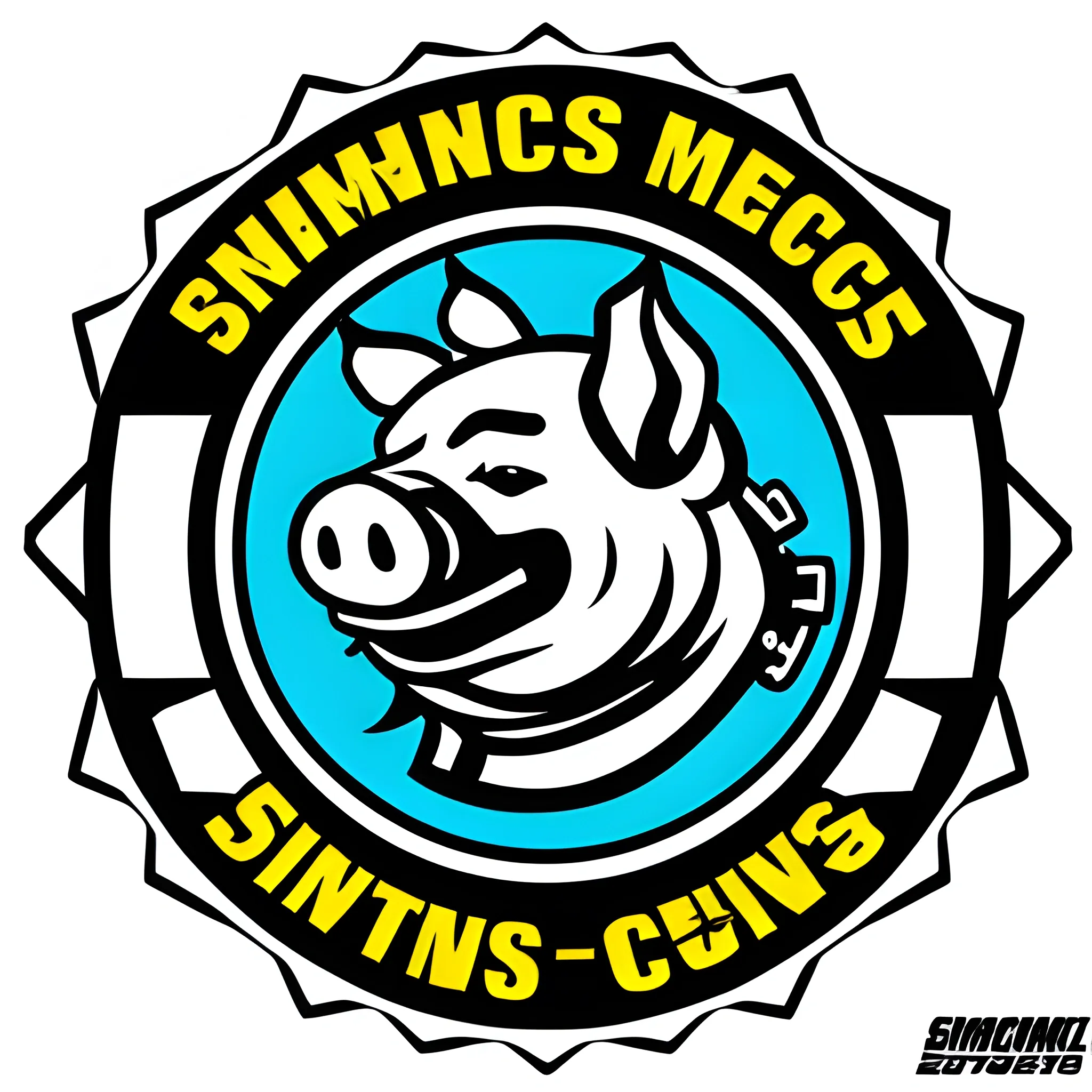 a logo for a team of mechanics specialized in drift cars whose main element is a smoking pig and the title "COCHINITOS RACING"