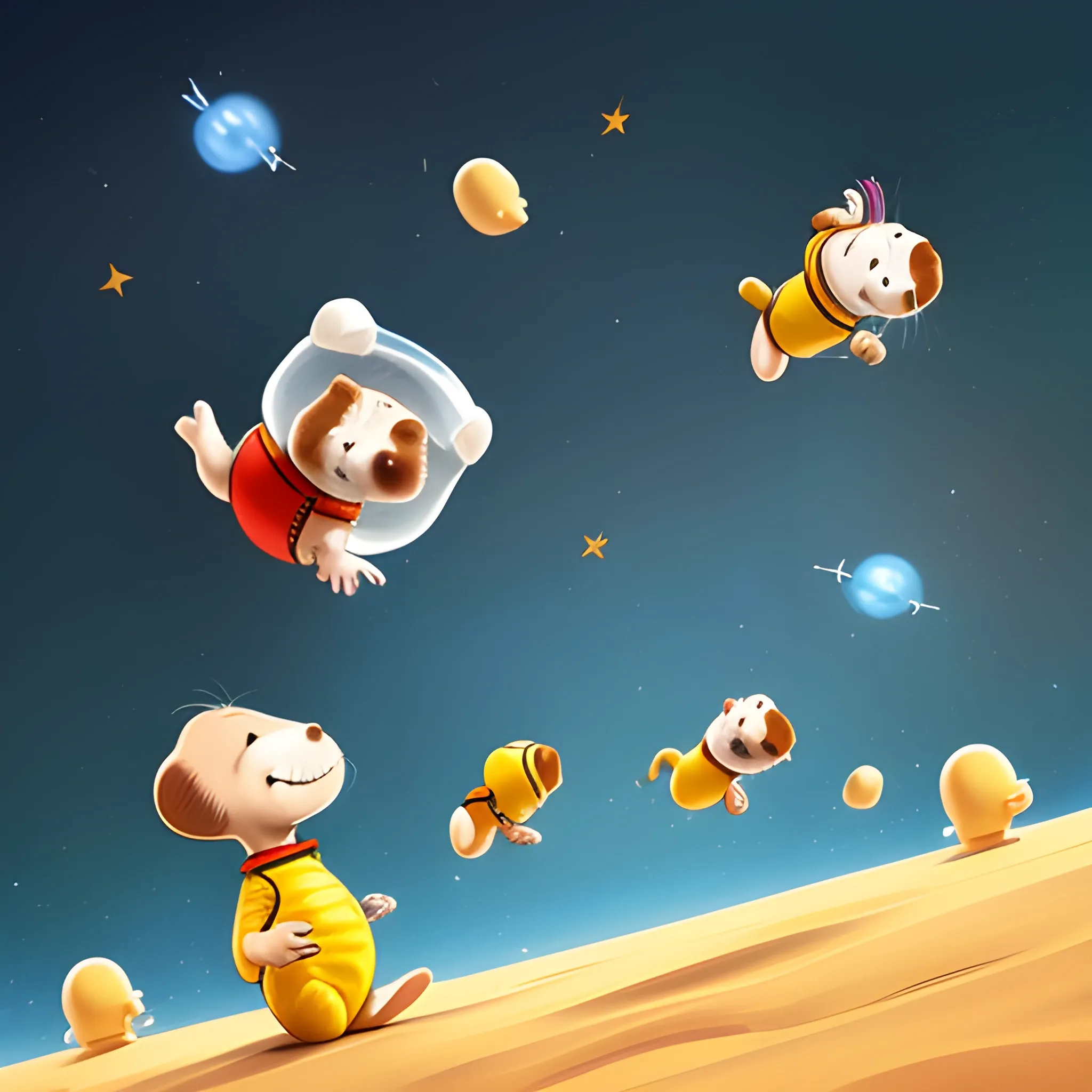 make me a poster, A hamster wearing space suite and there are different kinds of clothing flying around it in the space,  here are peanuts flying around, too add text "okie dokie" in side of it