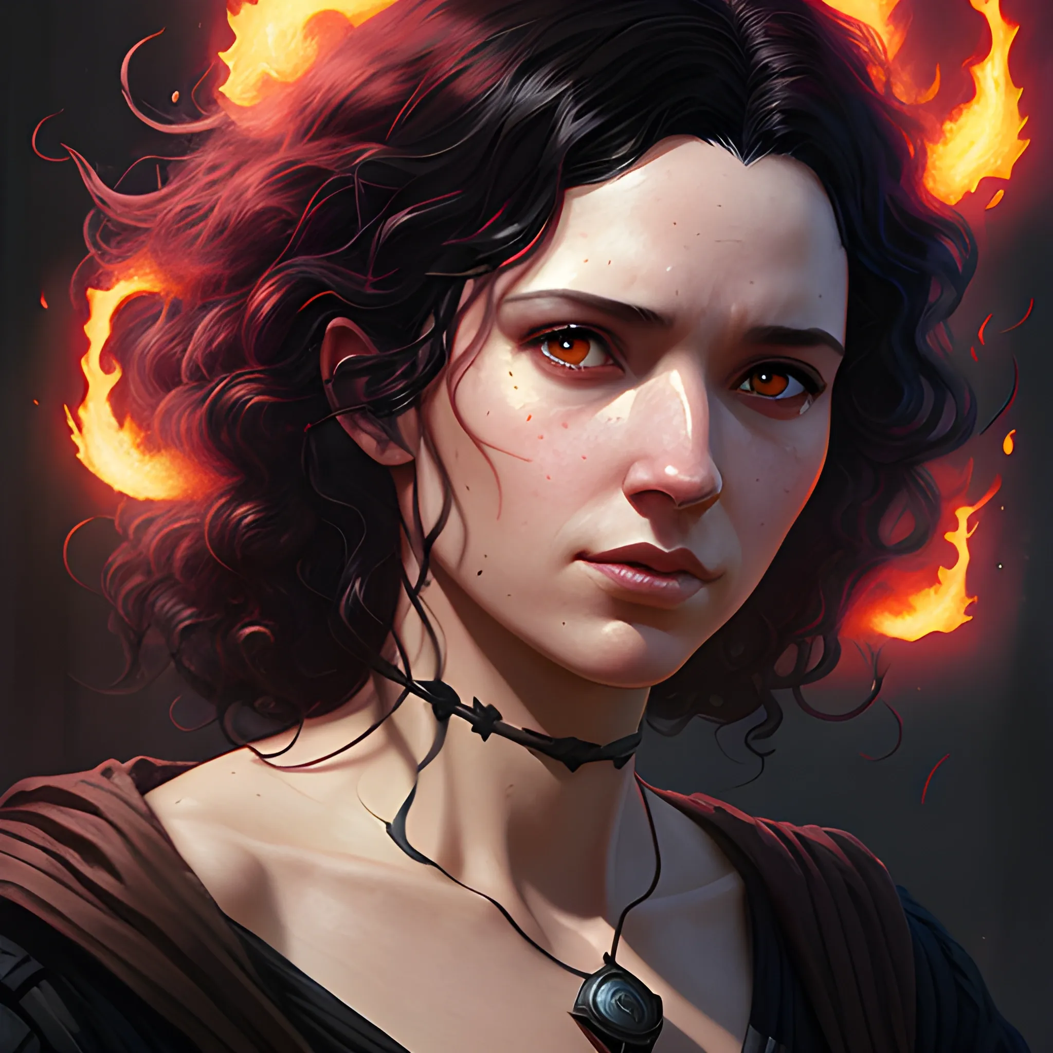 a female wizard with black curly hair casting a red fireball | | photorealistic, realistic shaded, fine details, realistic shaded lighting poster by greg rutkowski, magali villeneuve, artgerm, jeremy lipkin and michael garmash and rob rey