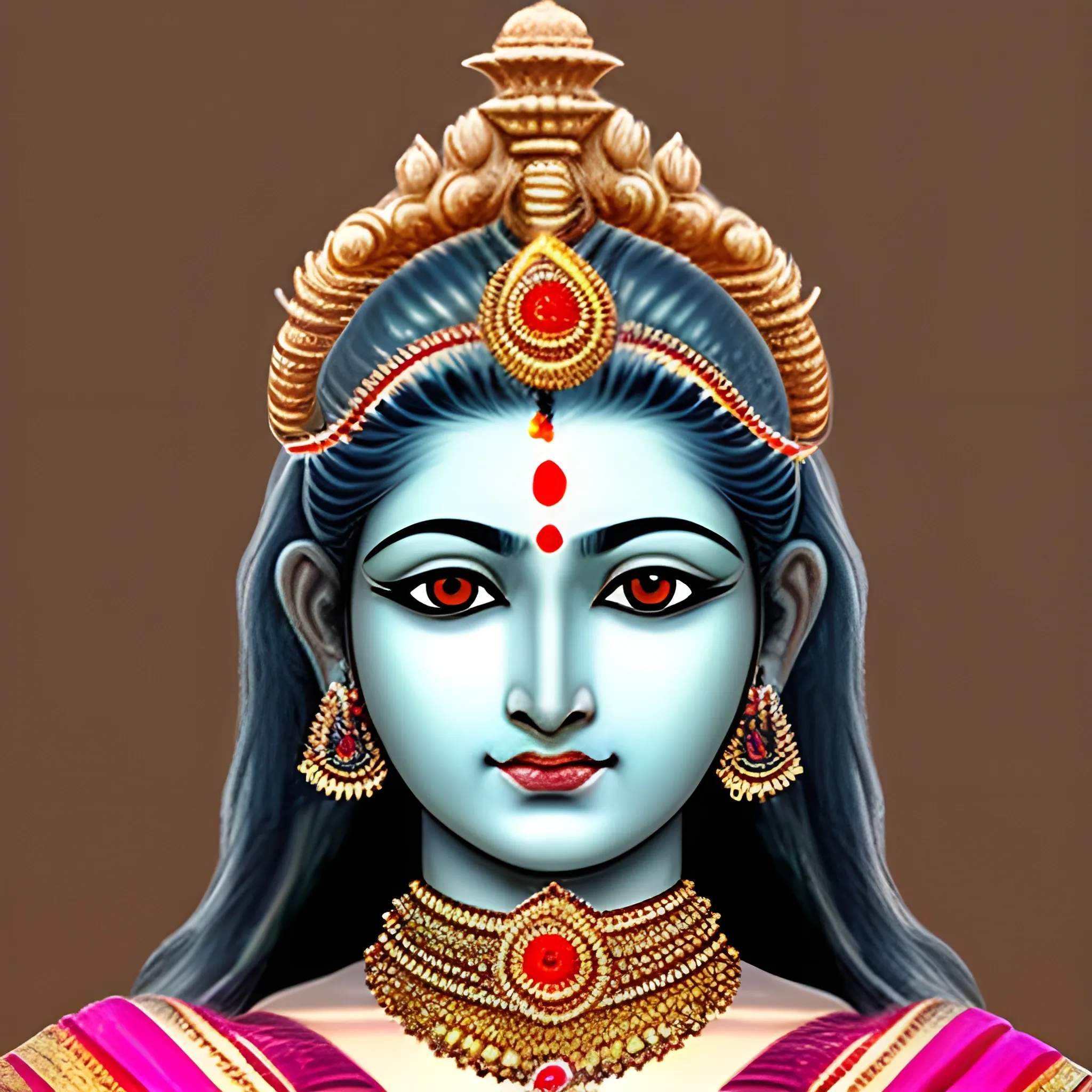 ardhanareeshwar form of lord shiva, realistic and symmetric face, beautiful eyes,