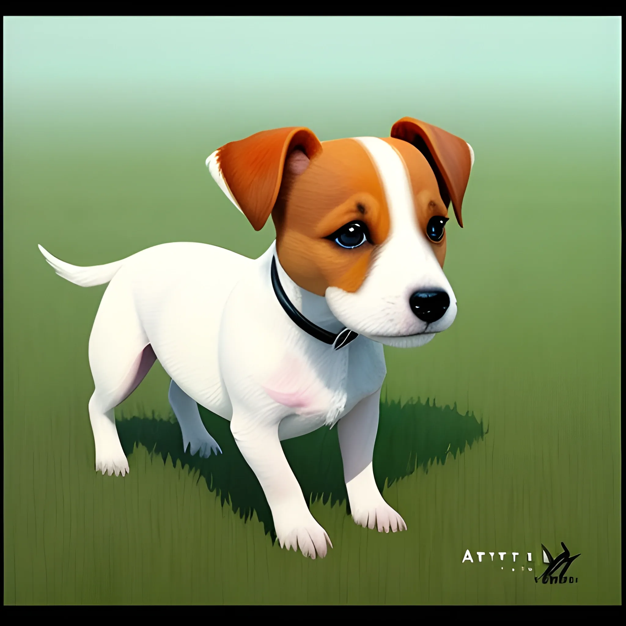 A pincher/jack russel puppy in a meadow, watercolor, portrait, for kids, by arti chauhan trending on artstation, no background, masterpiece, 3D render