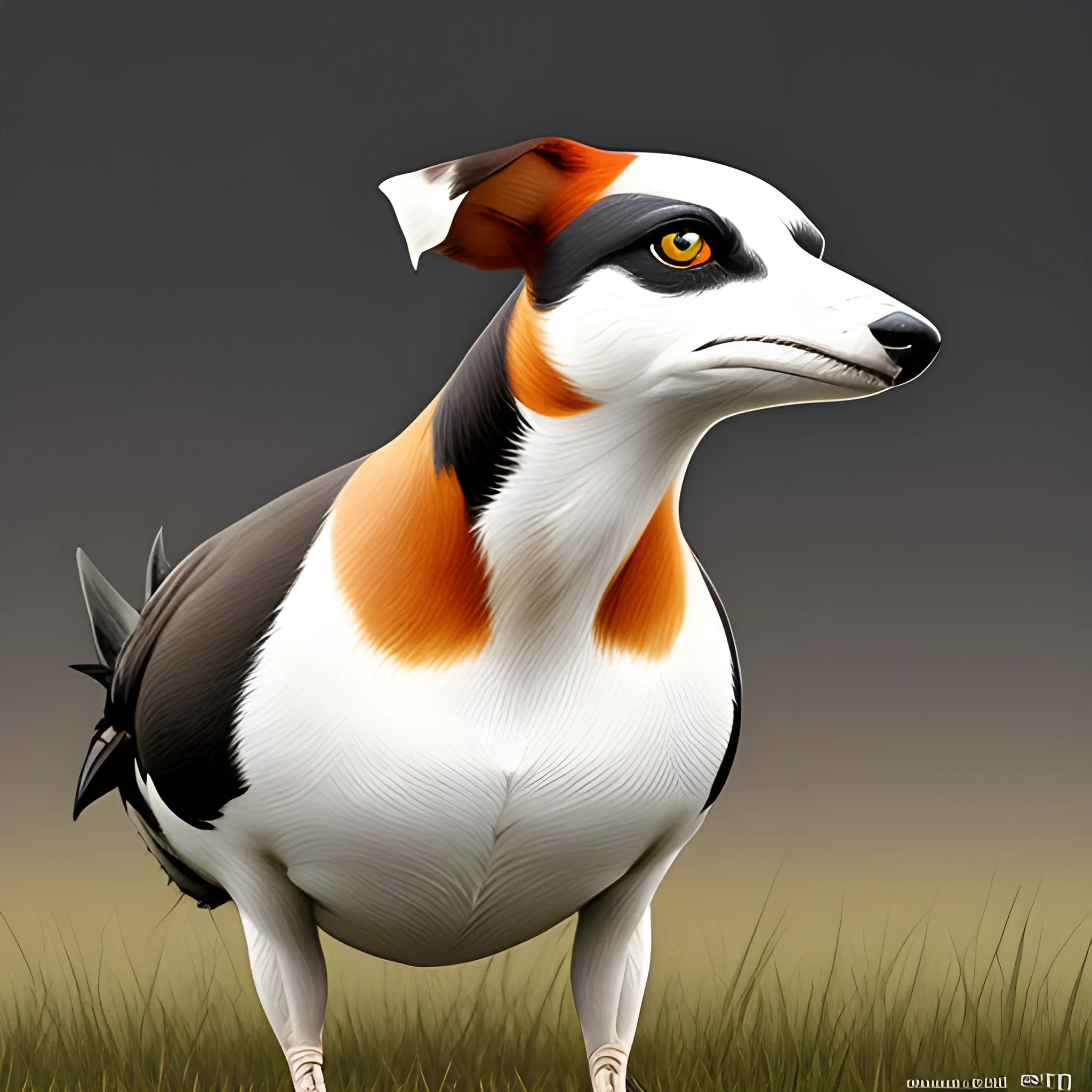 A black, brown, white tricolore pincher jack russel bustard in a meadow, main color is black, watercolor, portrait, for kids, by arti chauhan trending on artstation, no background, masterpiece, 3D render