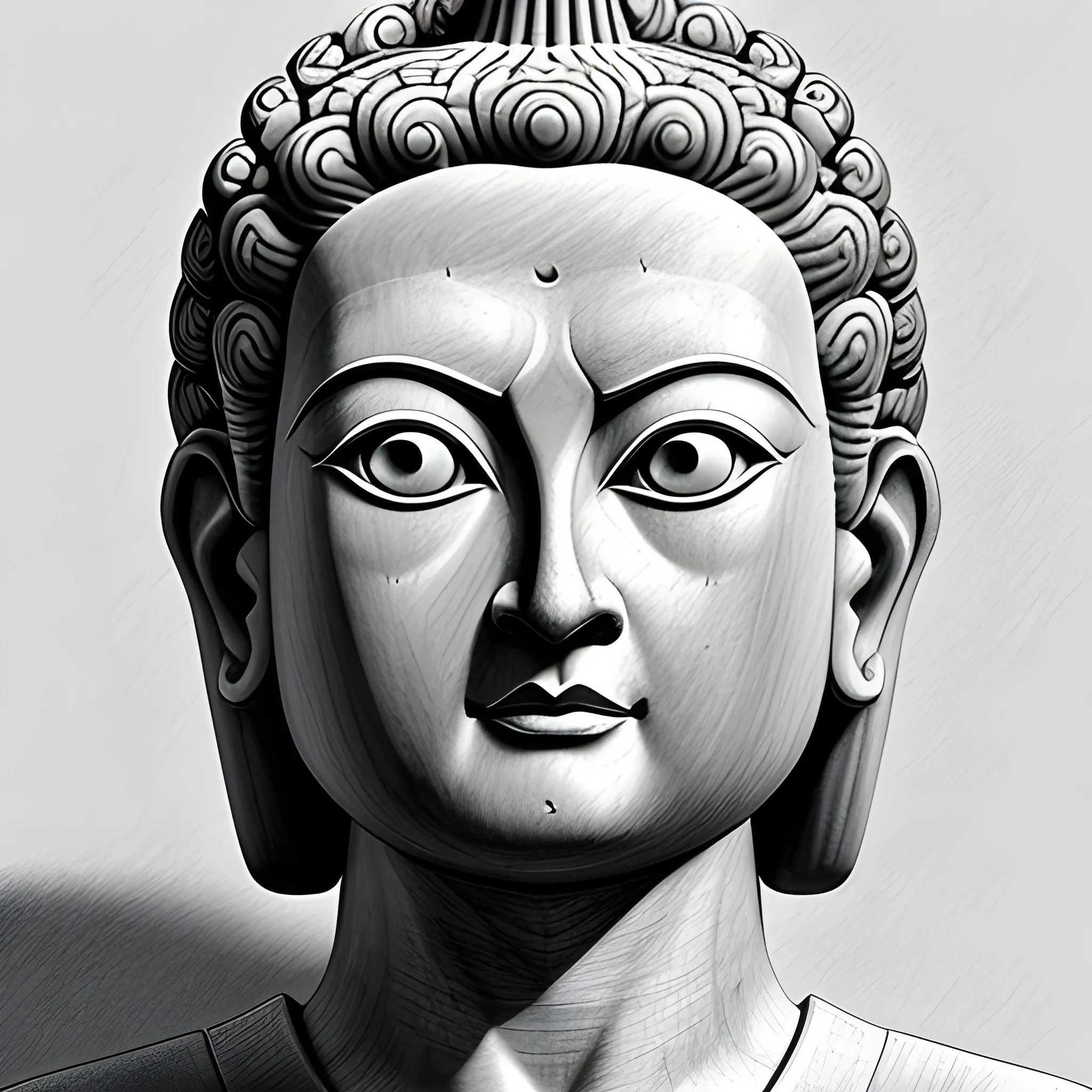 Eleven-faced Kannon, posing, Pencil Sketch, 3D, Cartoon