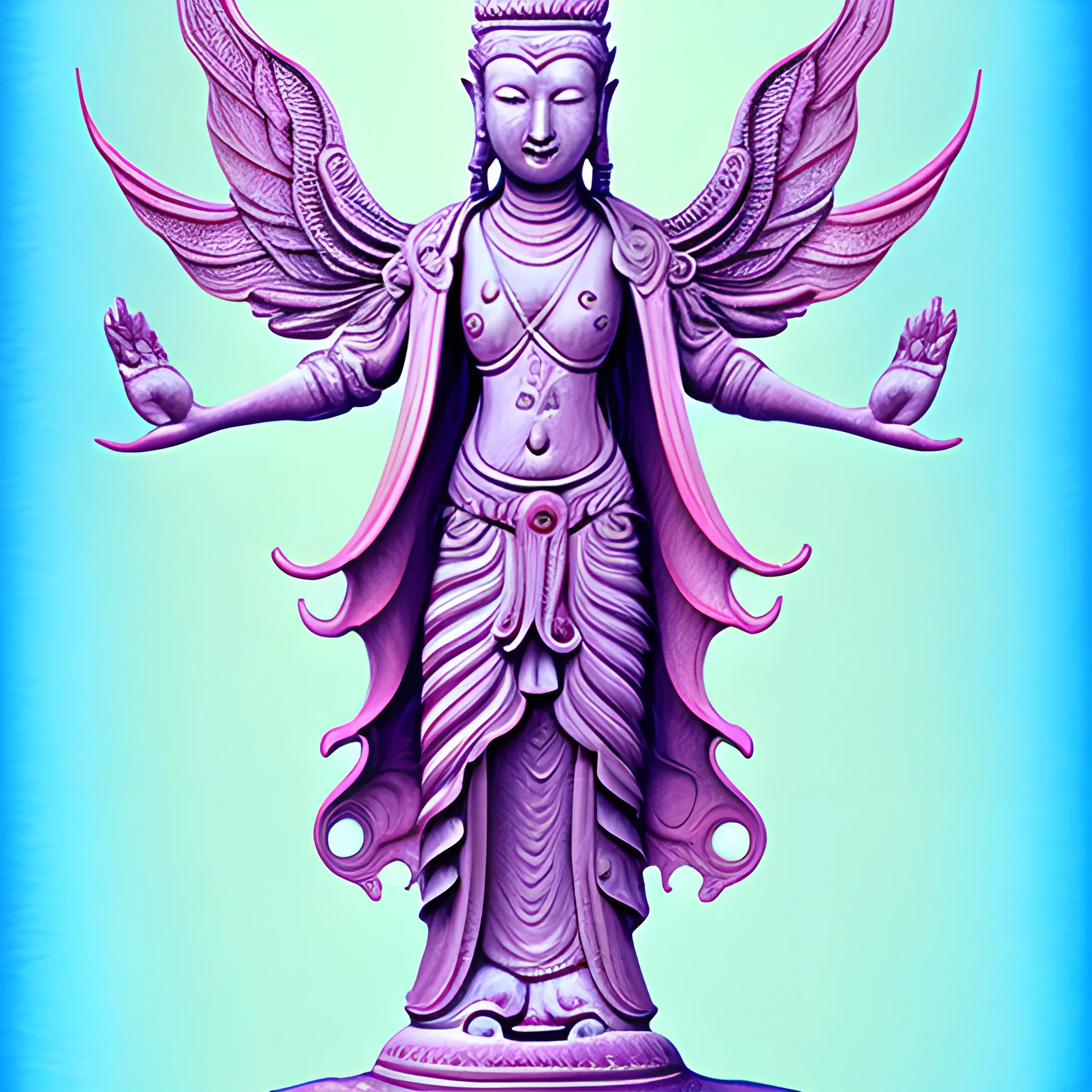 Eleven-faced Avalokitesvara, full body, standing, posing, , Trippy, 3D, Pencil Sketch, Water Color