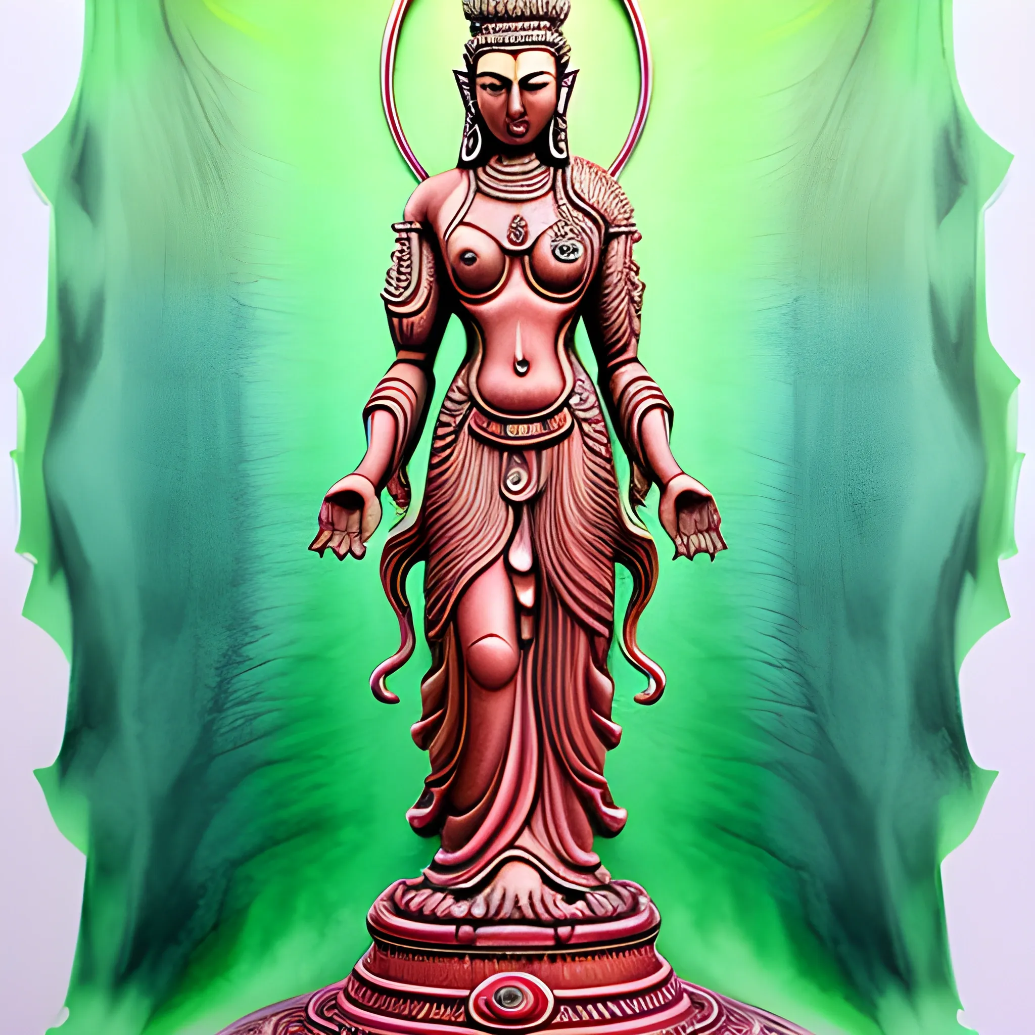 Eleven-faced Avalokitesvara, full body, standing, posing, small head, Trippy, Pencil Sketch, Water Color