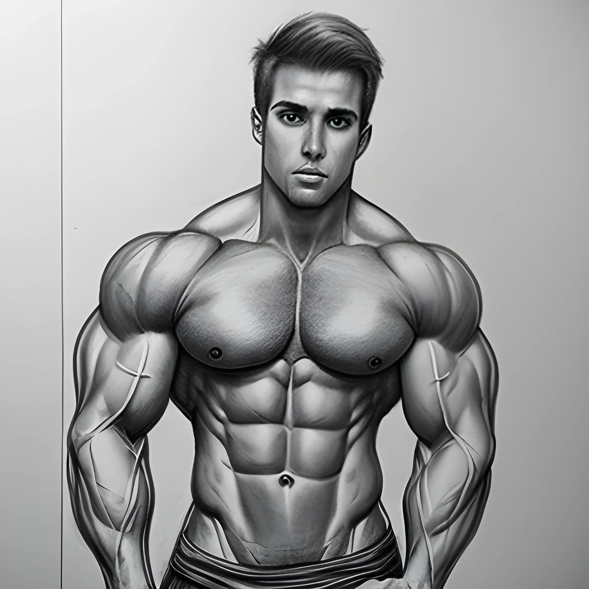 Pencil sketch muscly male pecs