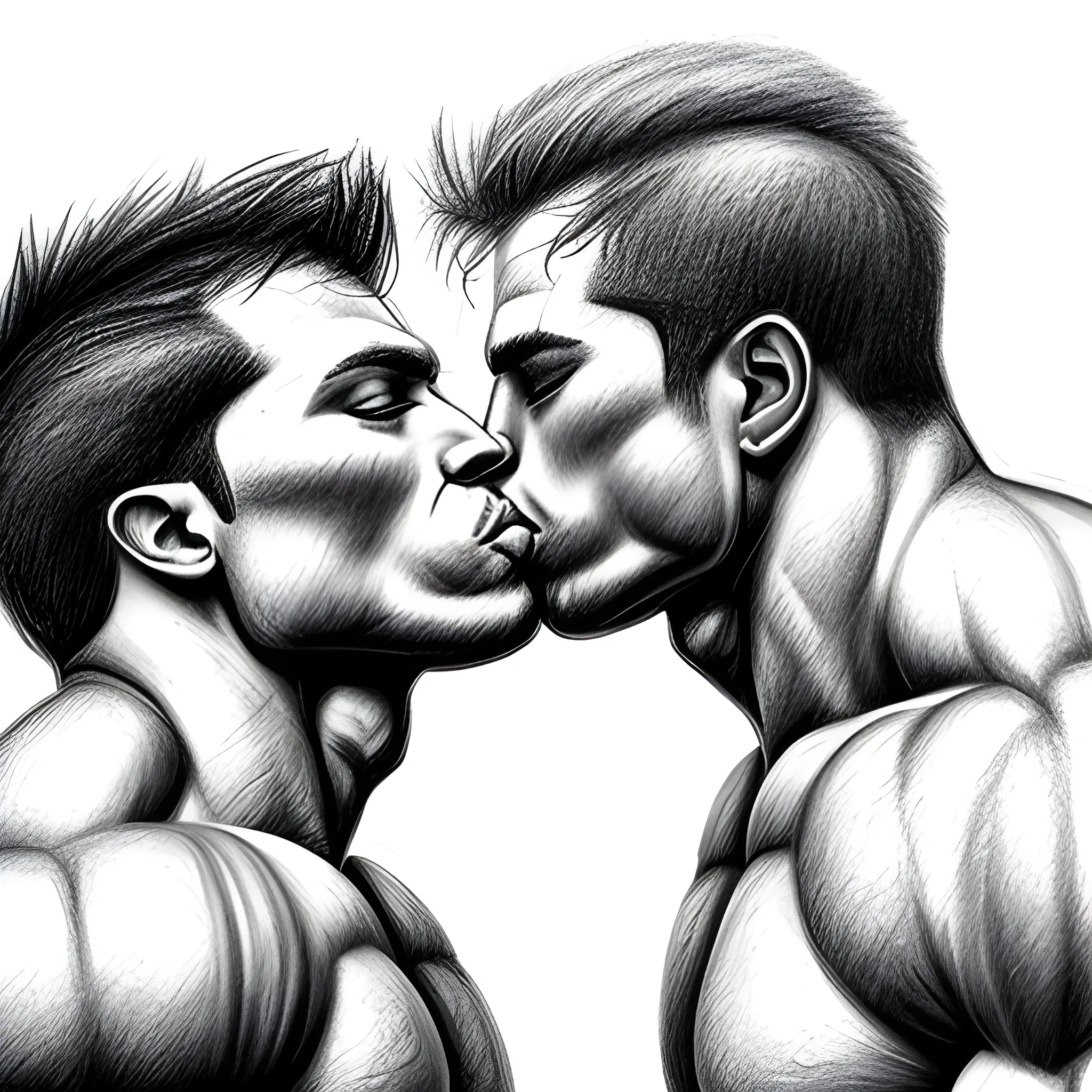 Bodybuilders kissing, Pencil Sketch