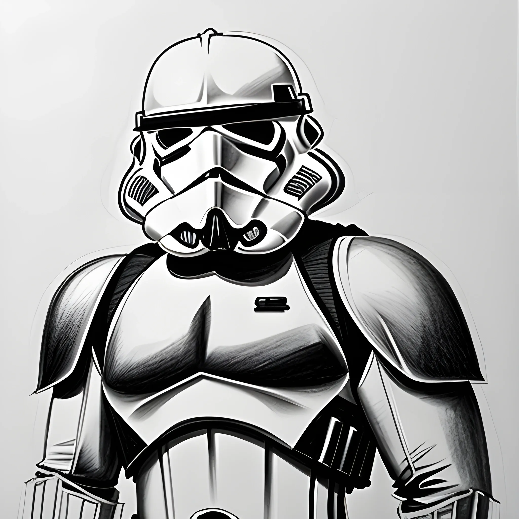 Bodybuilder posing wearing a star trooper mask on his head, Pencil Sketch