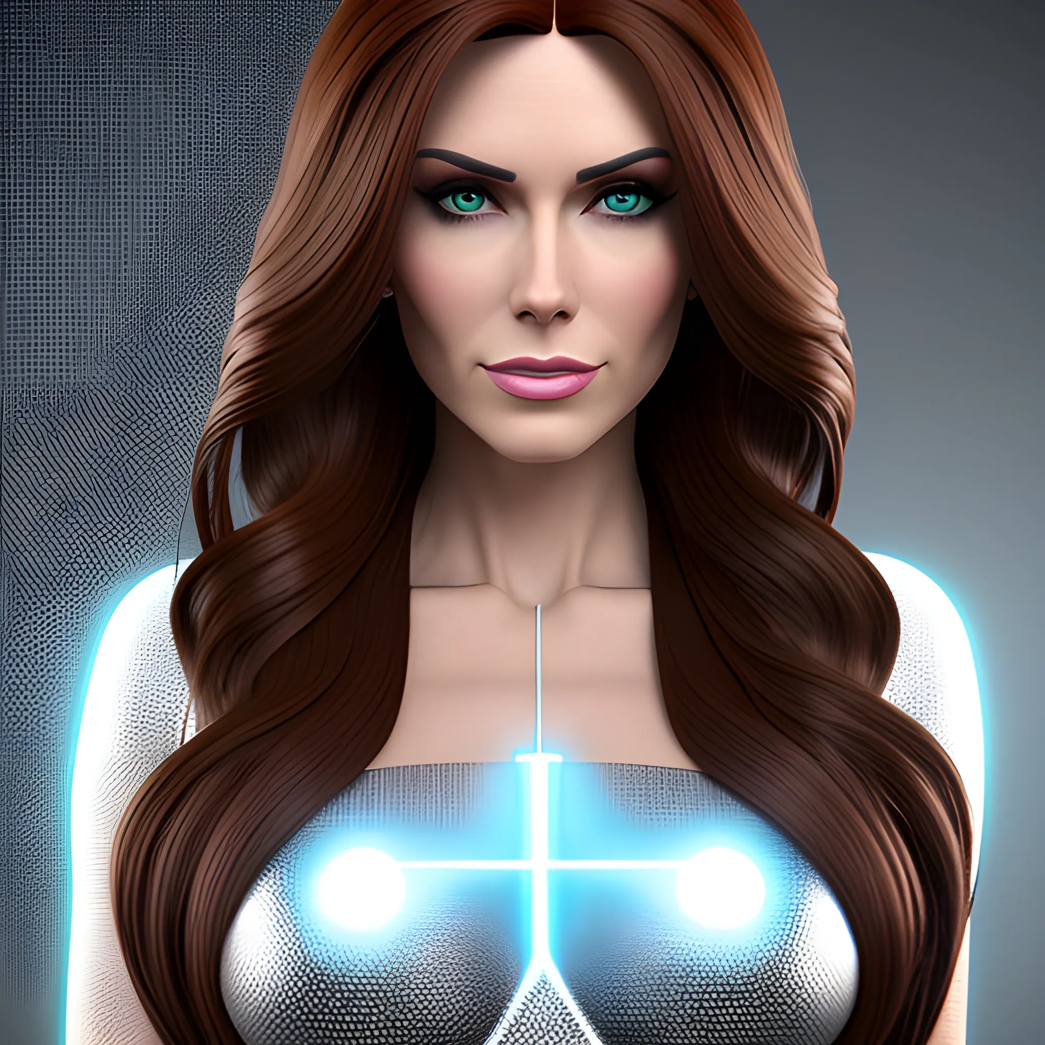 Girl with electric powers and long brown hair, 3D