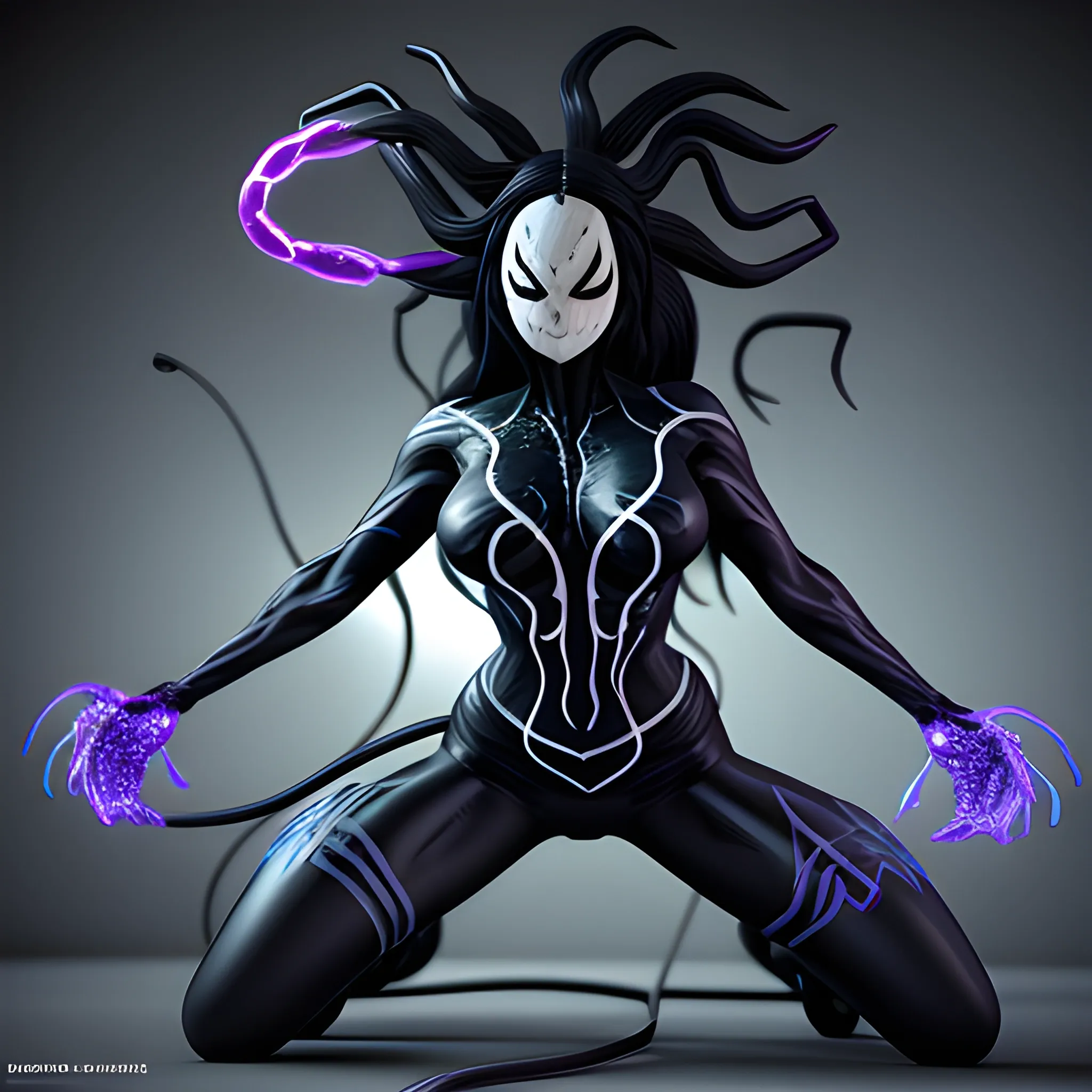 Female venom character with electric charges surrounding her, 3D, 3D