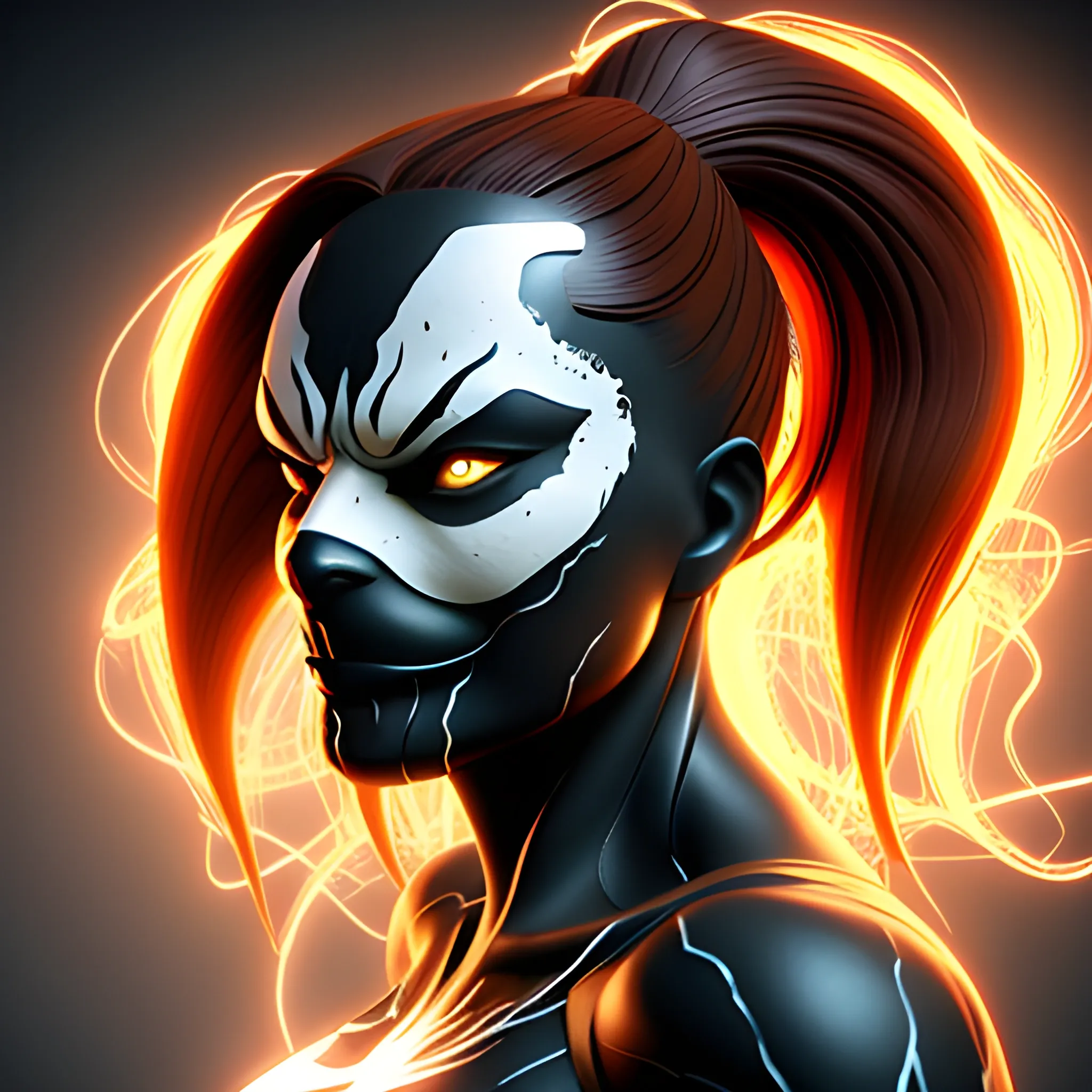 Beautiful Female venom character with electric charges surrounding her and brown hair, 3D, 3D
