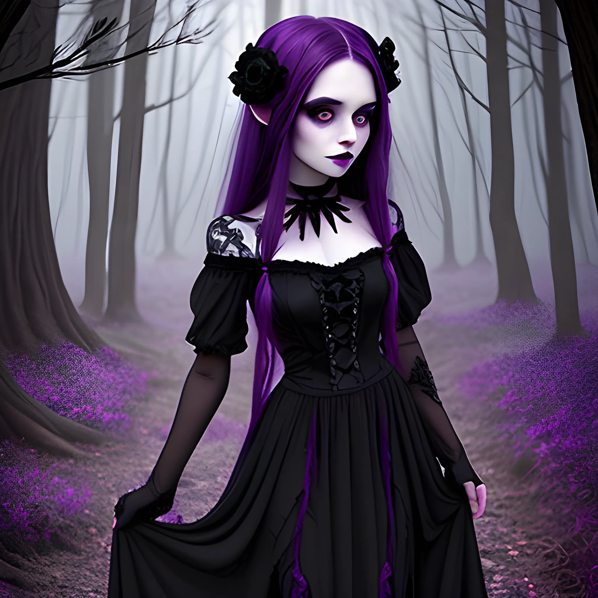 dark pixie, long dark purple hair, necromancer, cute, black long... -  Arthub.ai