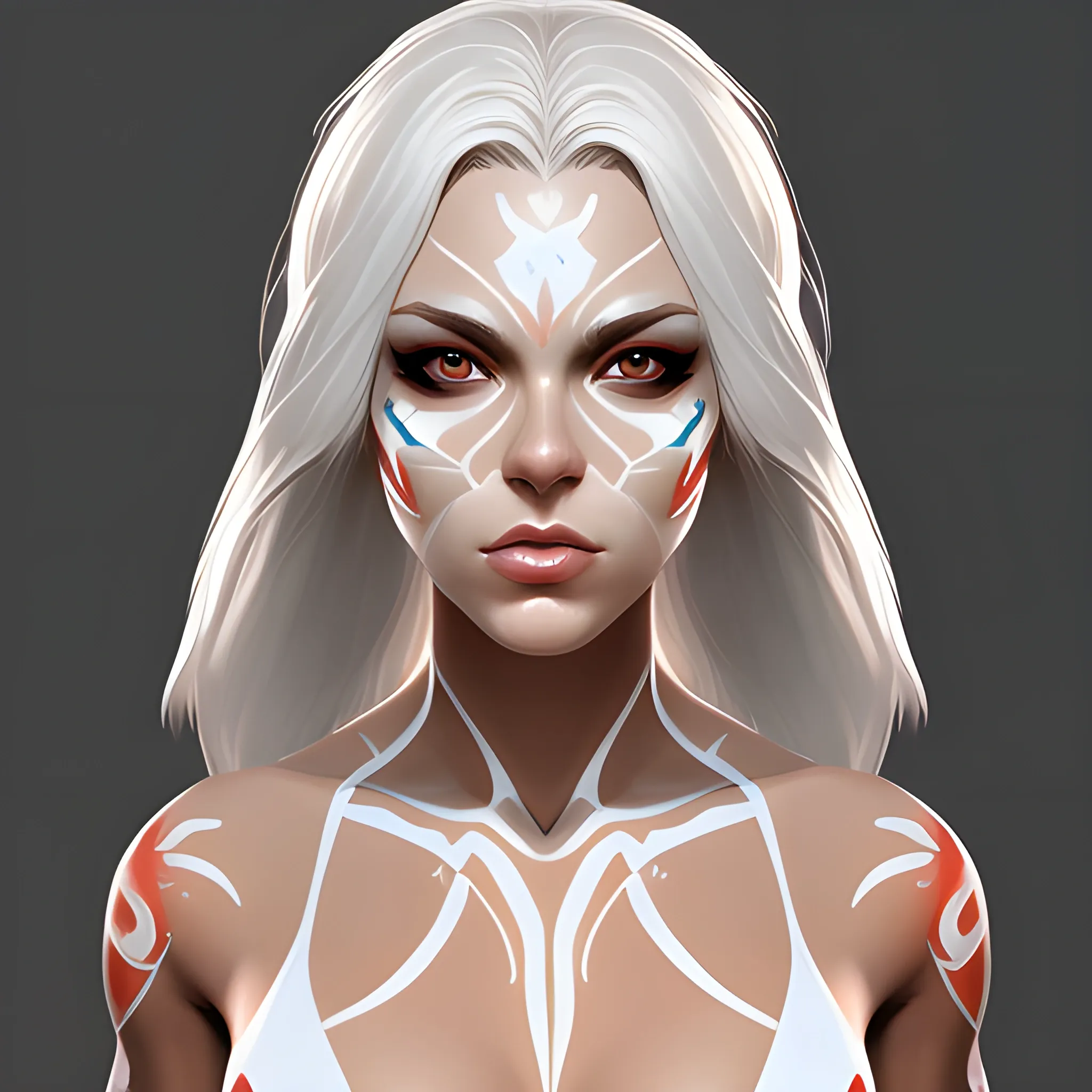 woman in bikini front view, concept art of detailed character design, symmetry, beautiful, realistic face, painted, HD, white background ,game art