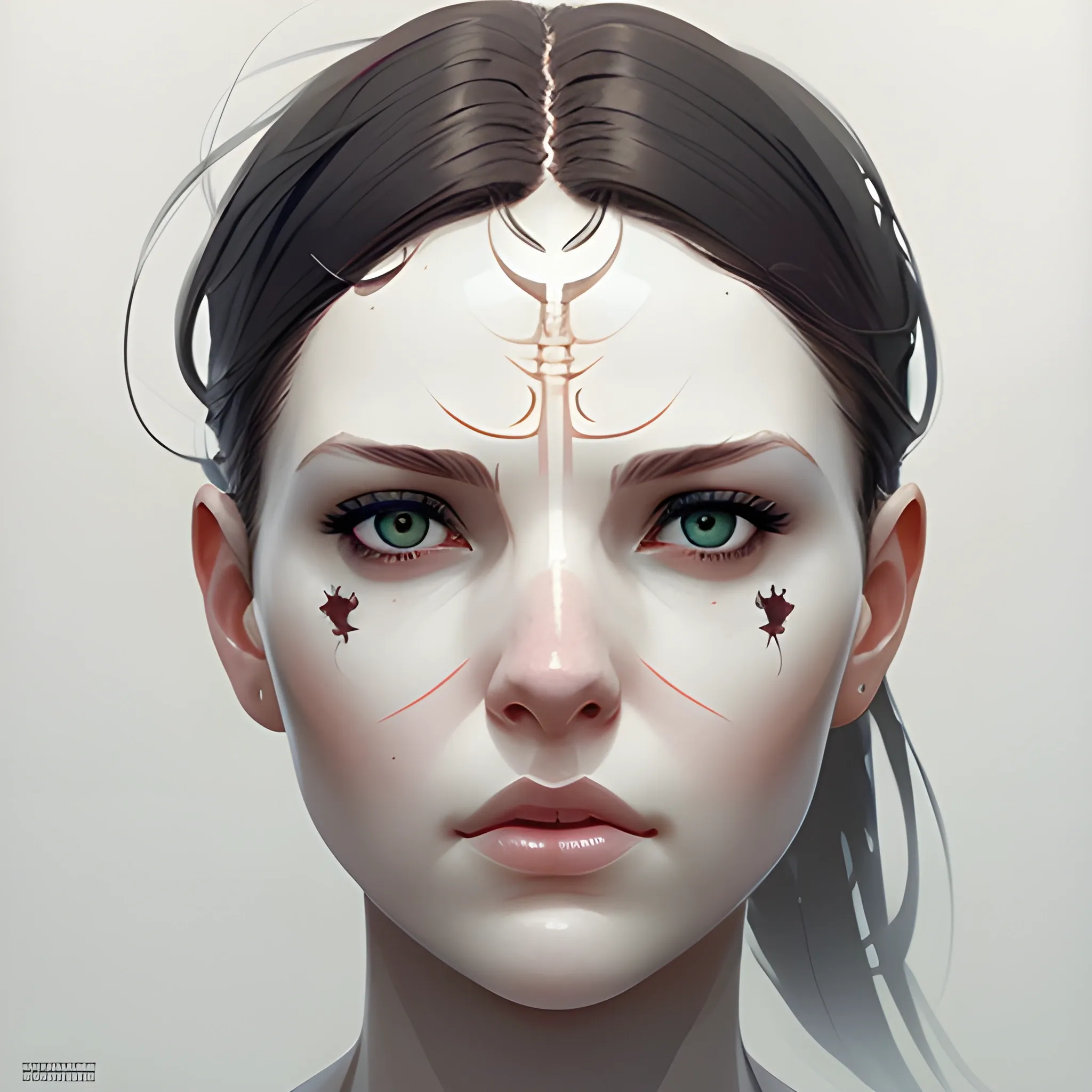 woman front view, concept art, character design, symmetry, beautiful, realistic face, painted, HD, white background, full size, art by greg rutkowski, clear face